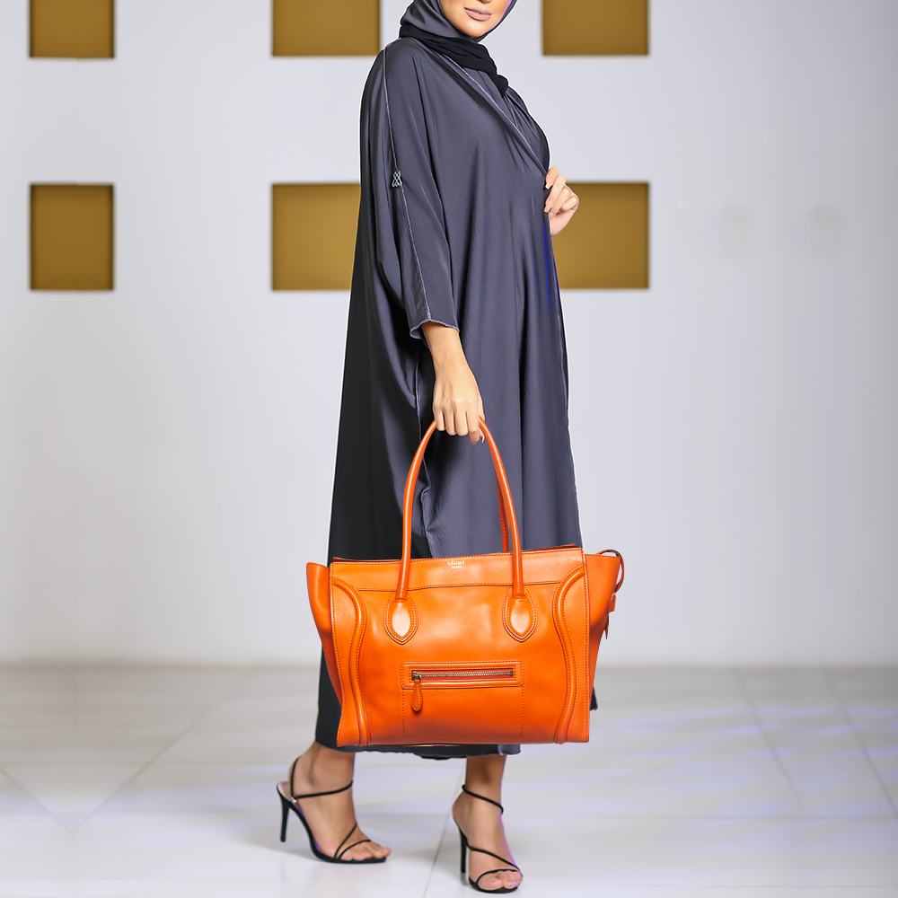 Celine Orange Leather Shoulder Luggage Tote