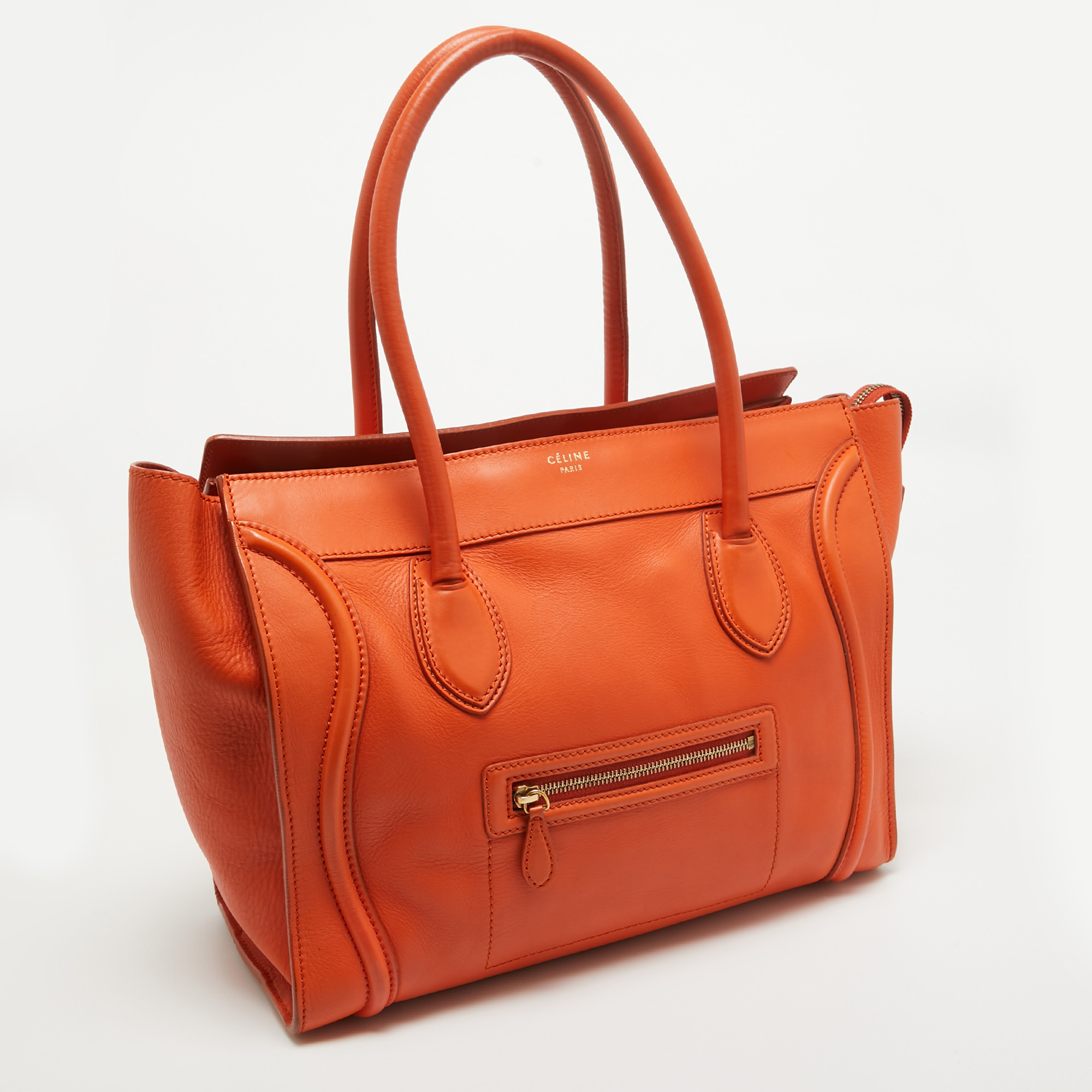 Celine Orange Leather Shoulder Luggage Tote