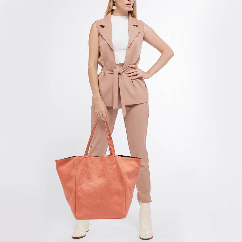 Celine Orange Leather Medium Cabas Phantom Tote