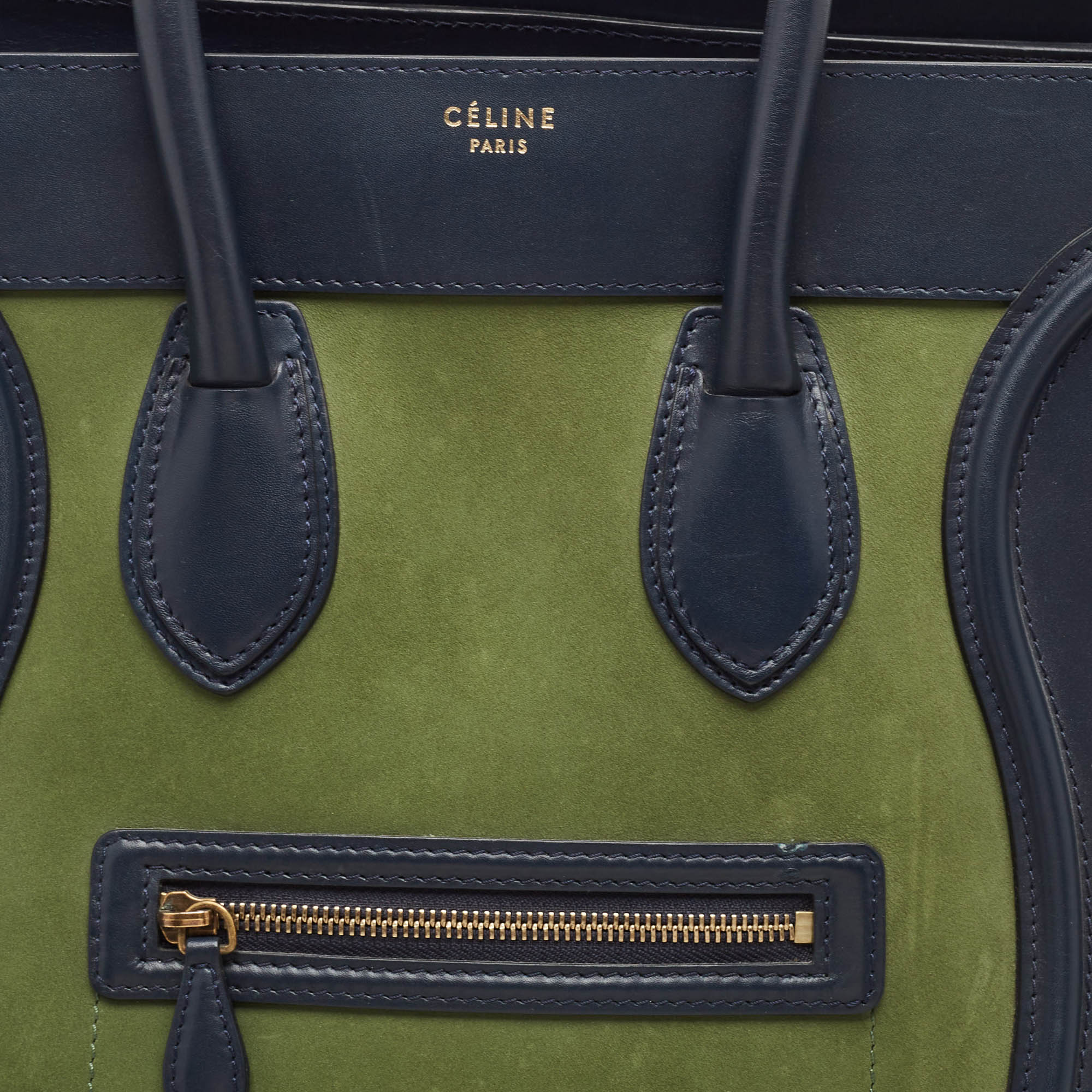 Celine Tricolor Nubuck Leather Mini Luggage Tote