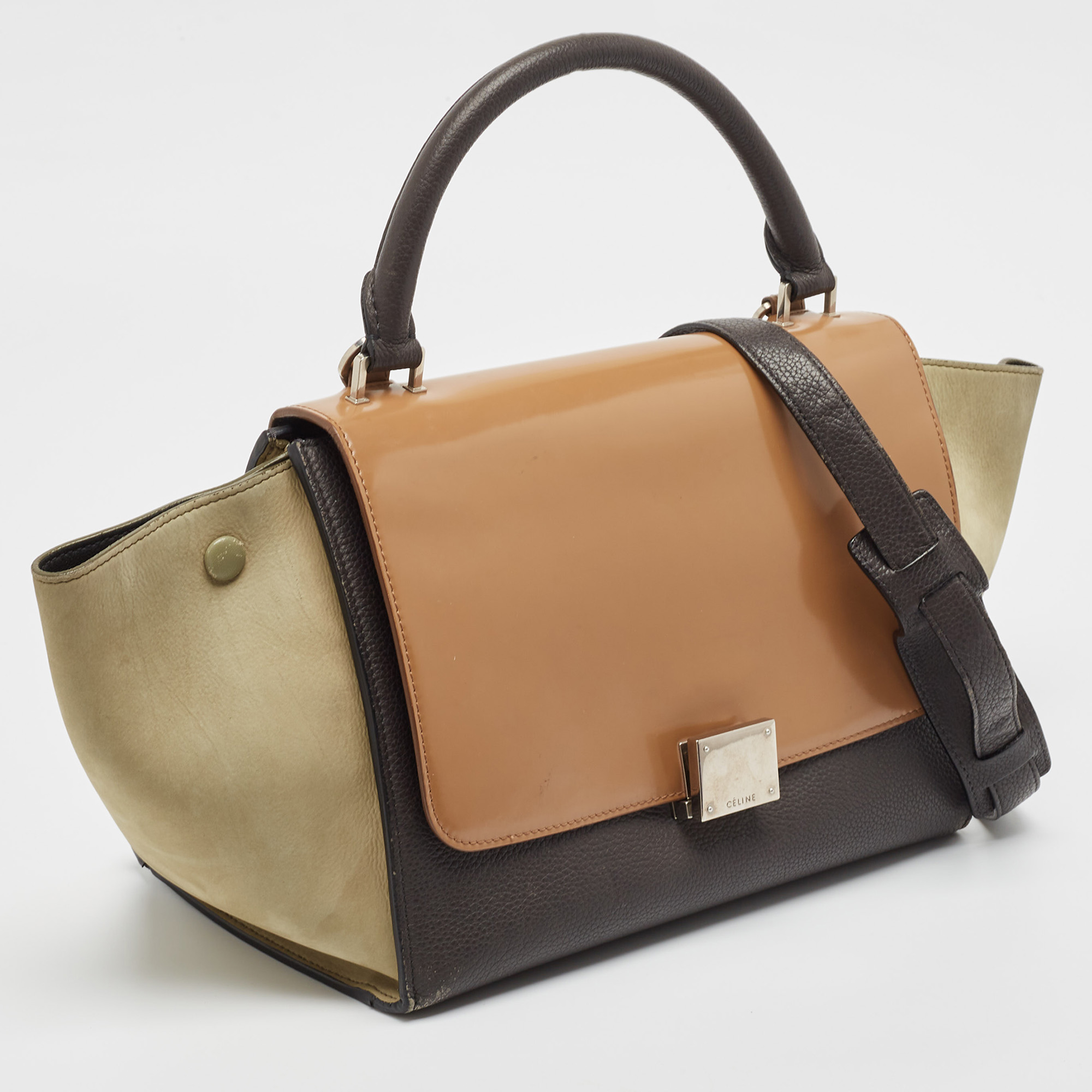 Celine Multicolor Nubuck, Patent And Leather Small Trapeze Top Handle Bag