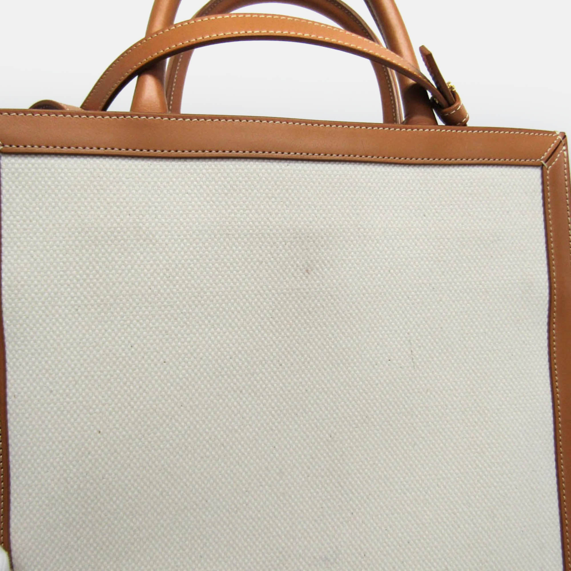 Celine Camel/Off-White Leather And Canvas Vertical Cabas Tote Bag