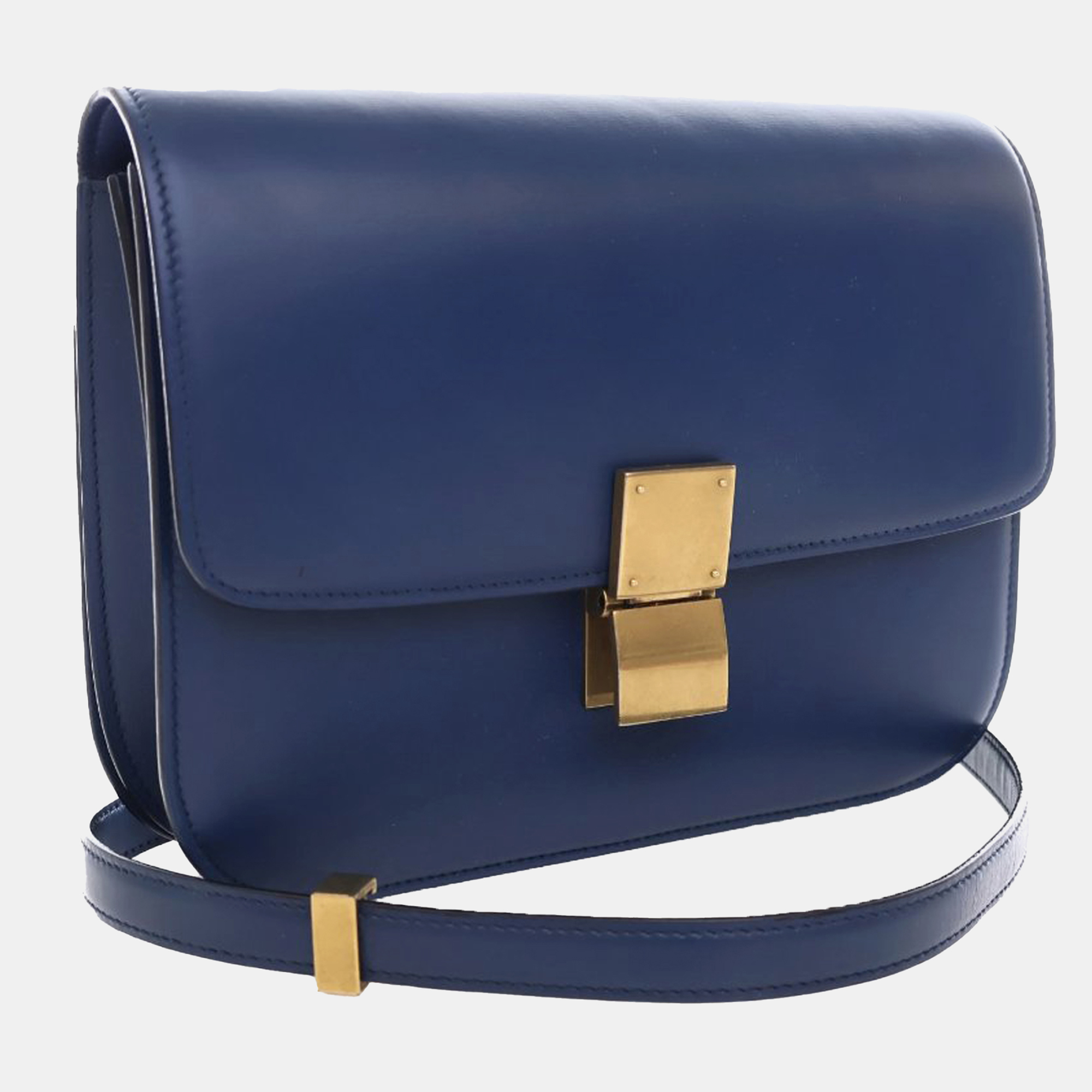 Celine Blue Leather Medium Classic Box Bag