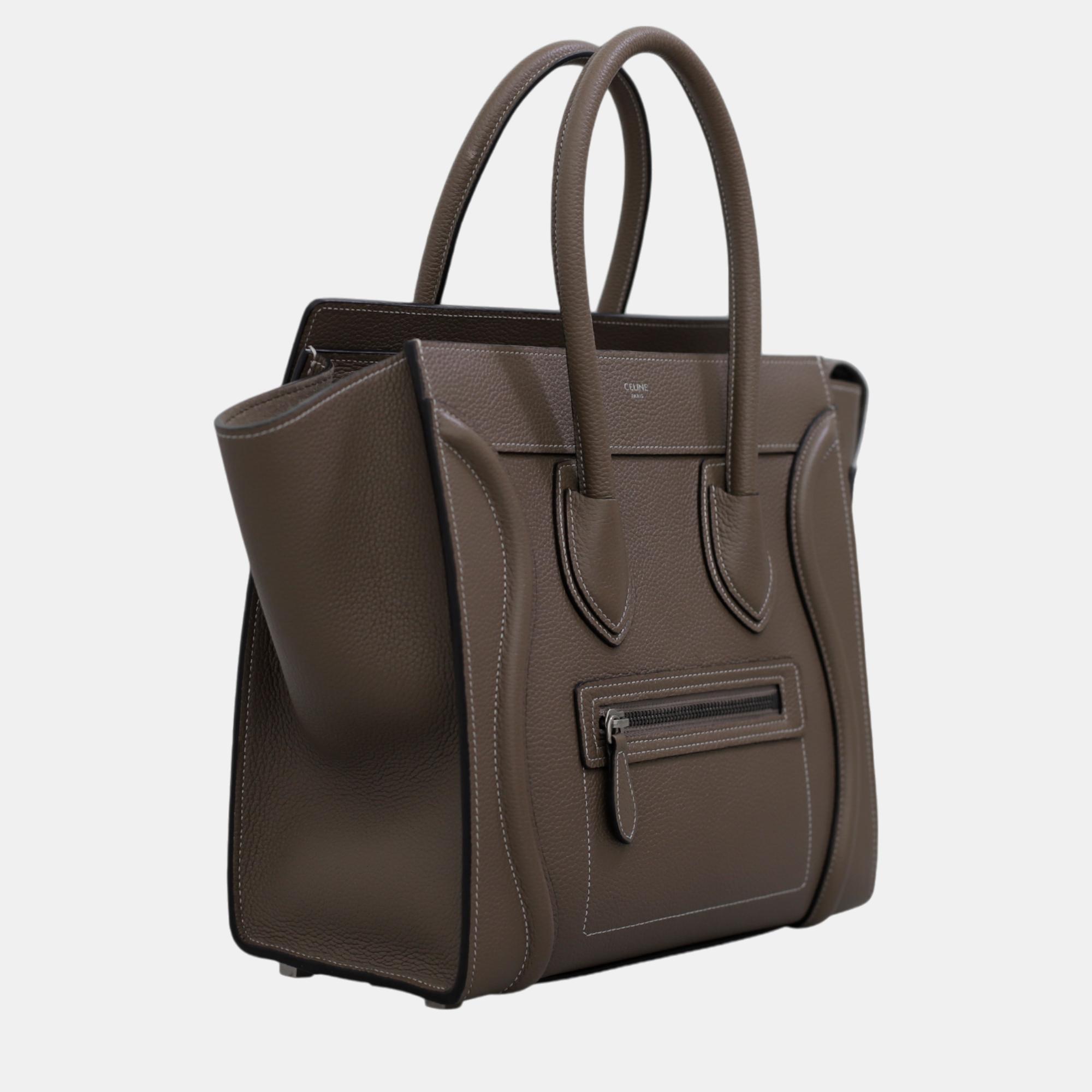 Celine Brown Leather Micro Luggage Tote Bag