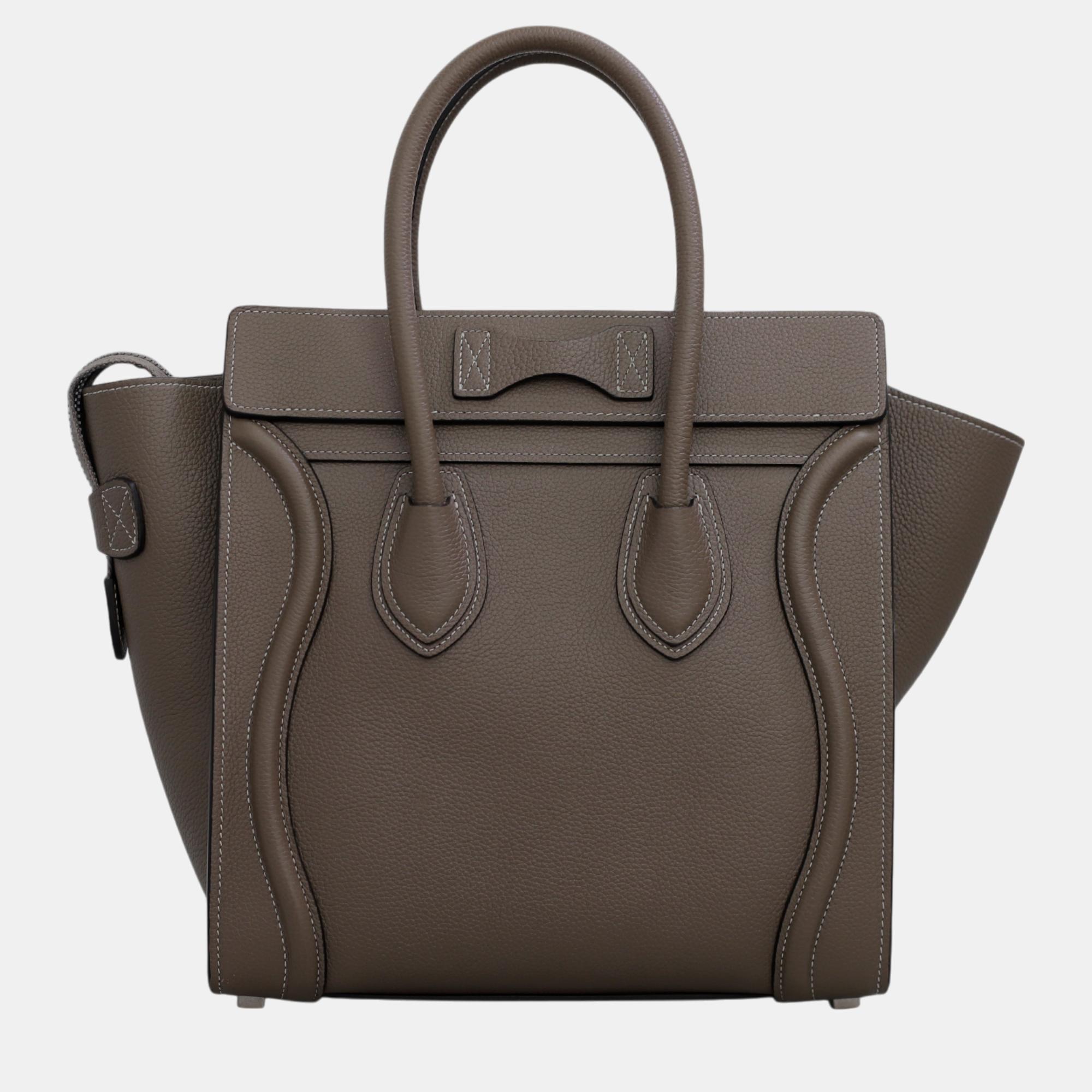 Celine Brown Leather Micro Luggage Tote Bag