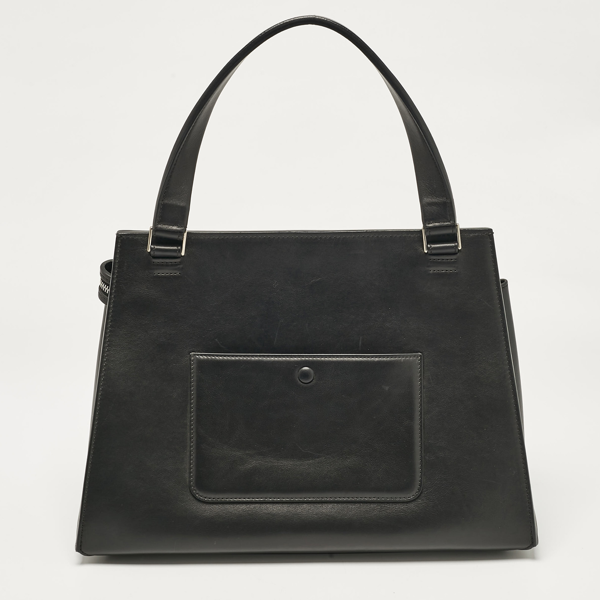 Celine Black/Beige Leather Medium Edge Top Handle Bag