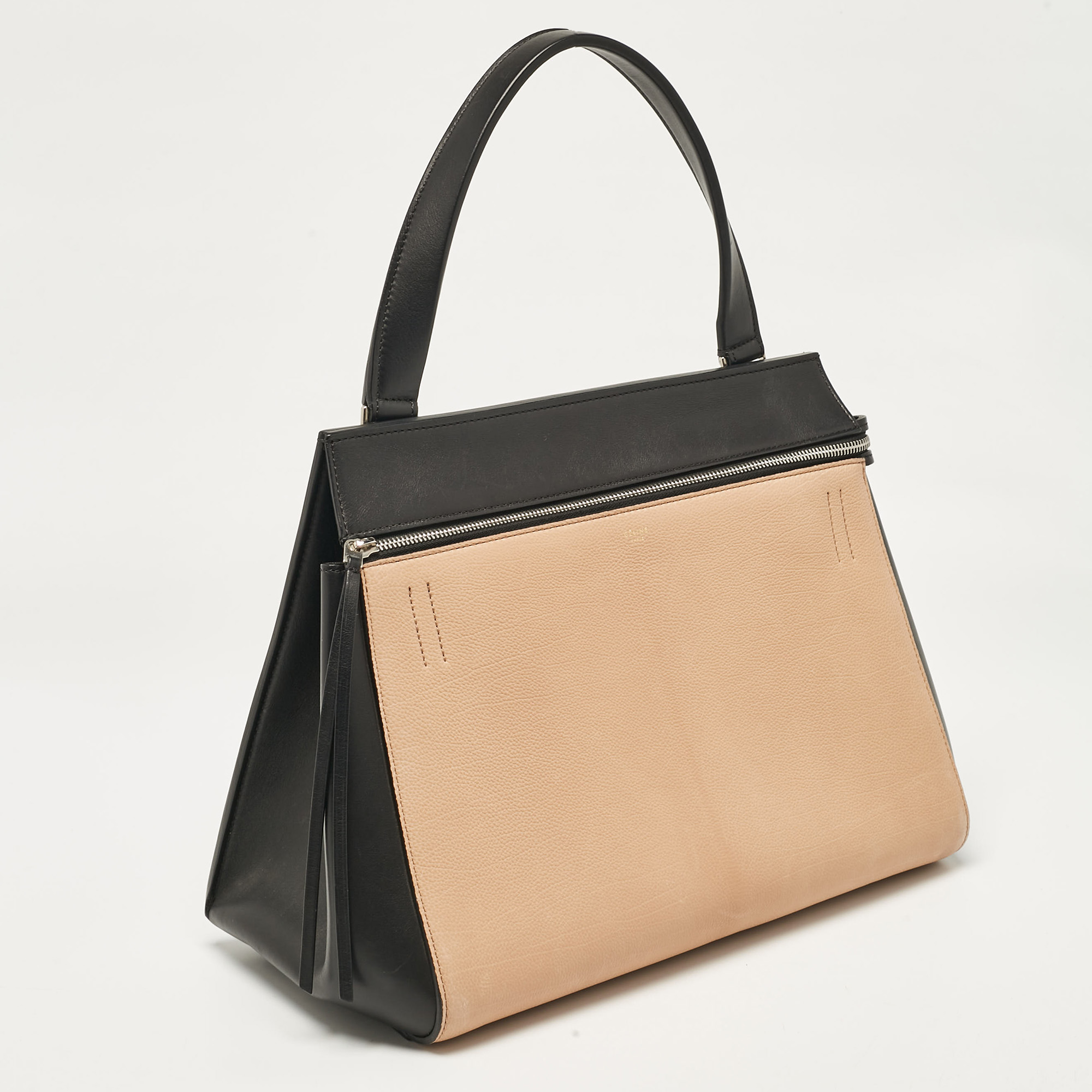 Celine Black/Beige Leather Medium Edge Top Handle Bag