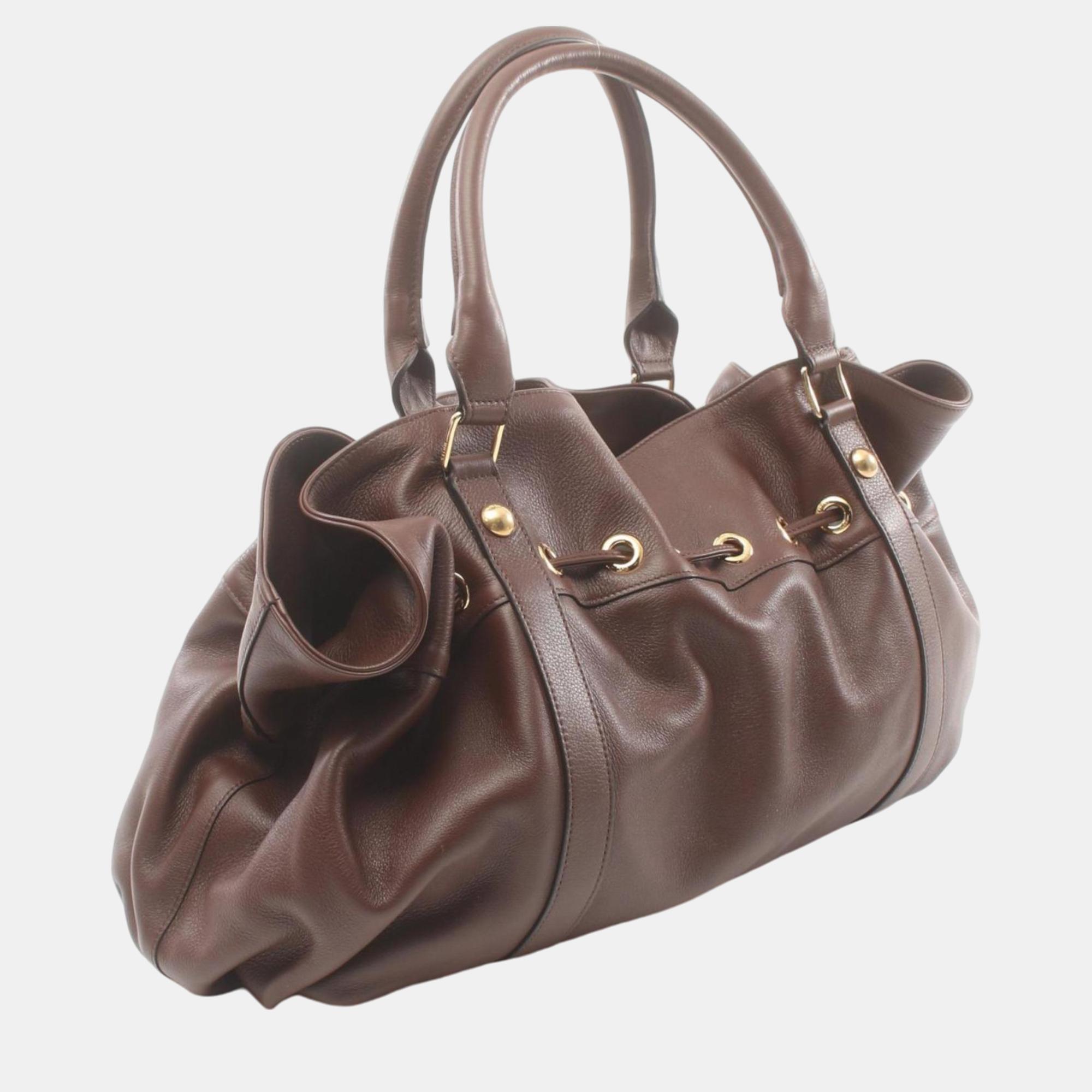 Celine Medium Abbey Leather Brown Tote Bag