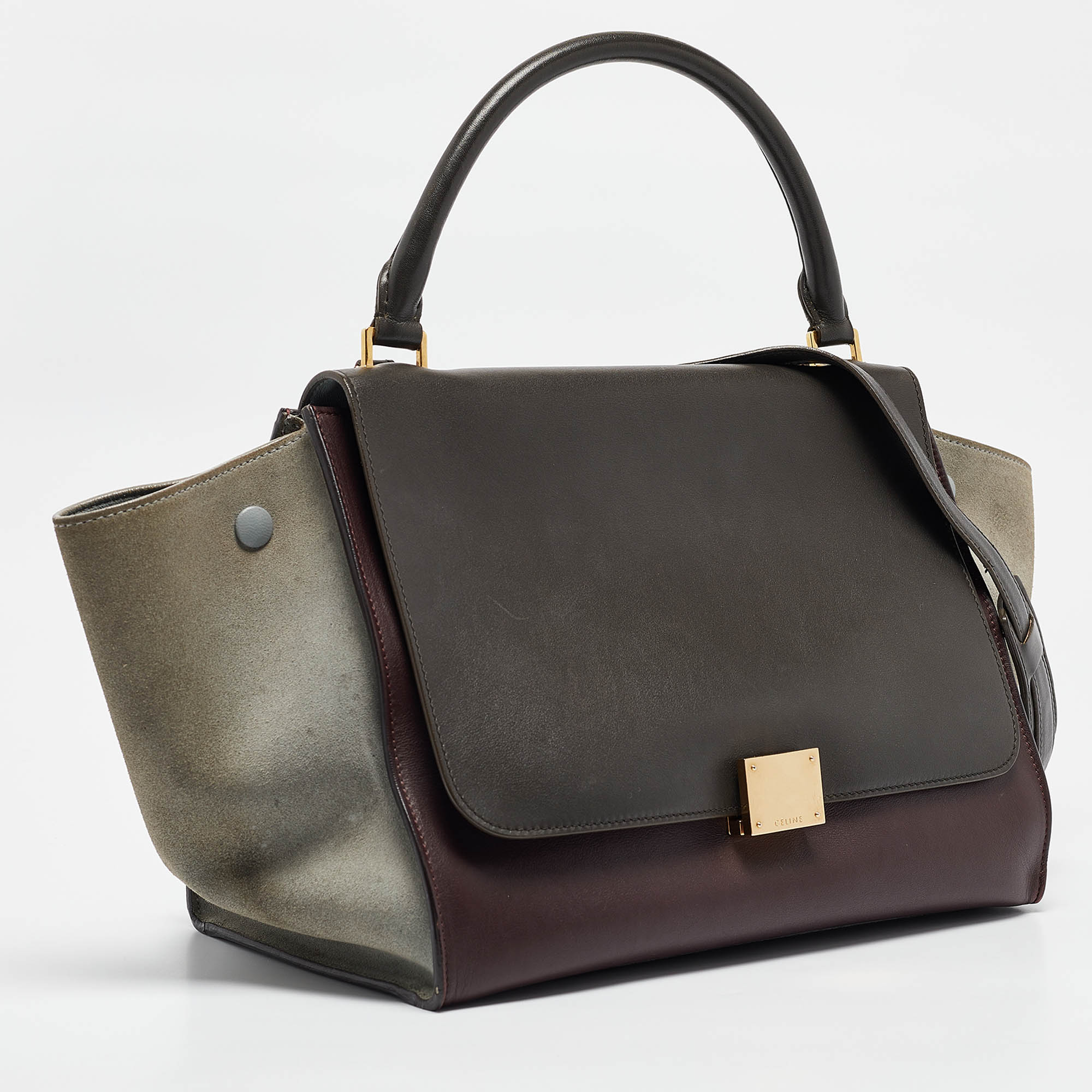 Celine Tricolor Leather And Suede Medium Trapeze Top Handle Bag