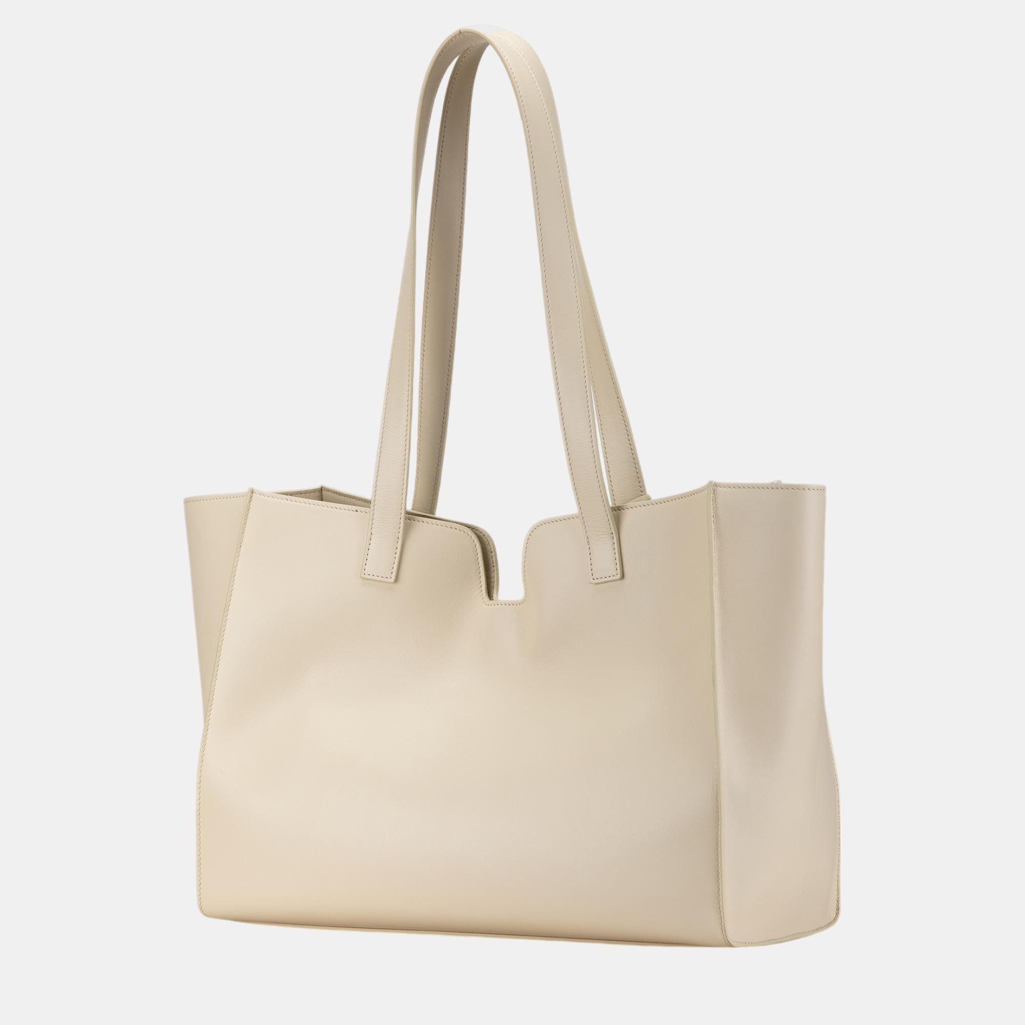 Celine White Smooth Calfskin Soft 16 Cabas