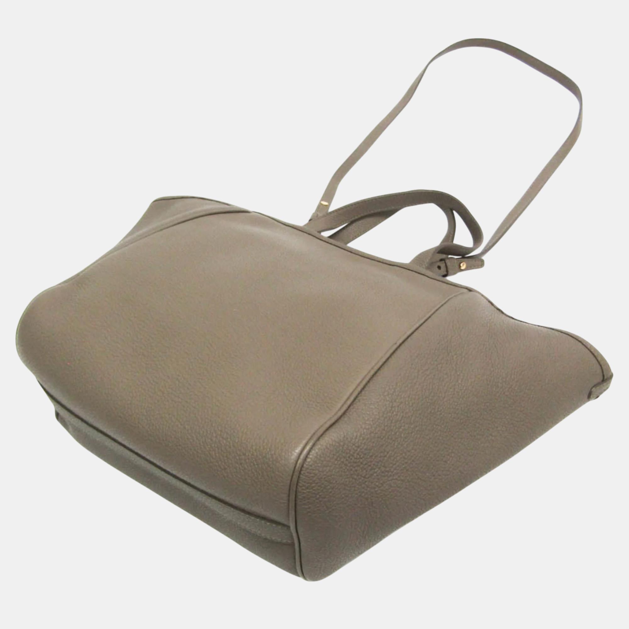 Celine Gray Brown Fold Cabas Leather Handbag