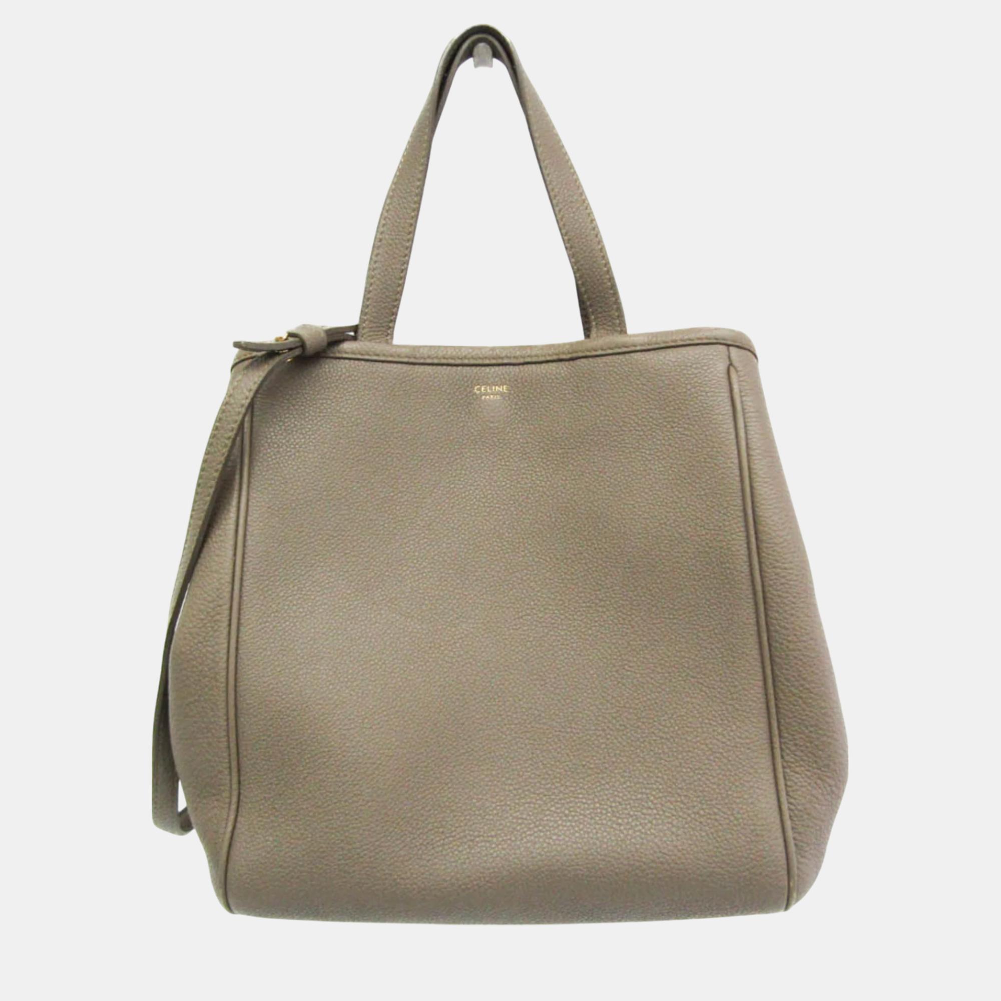 Celine Gray Brown Fold Cabas Leather Handbag