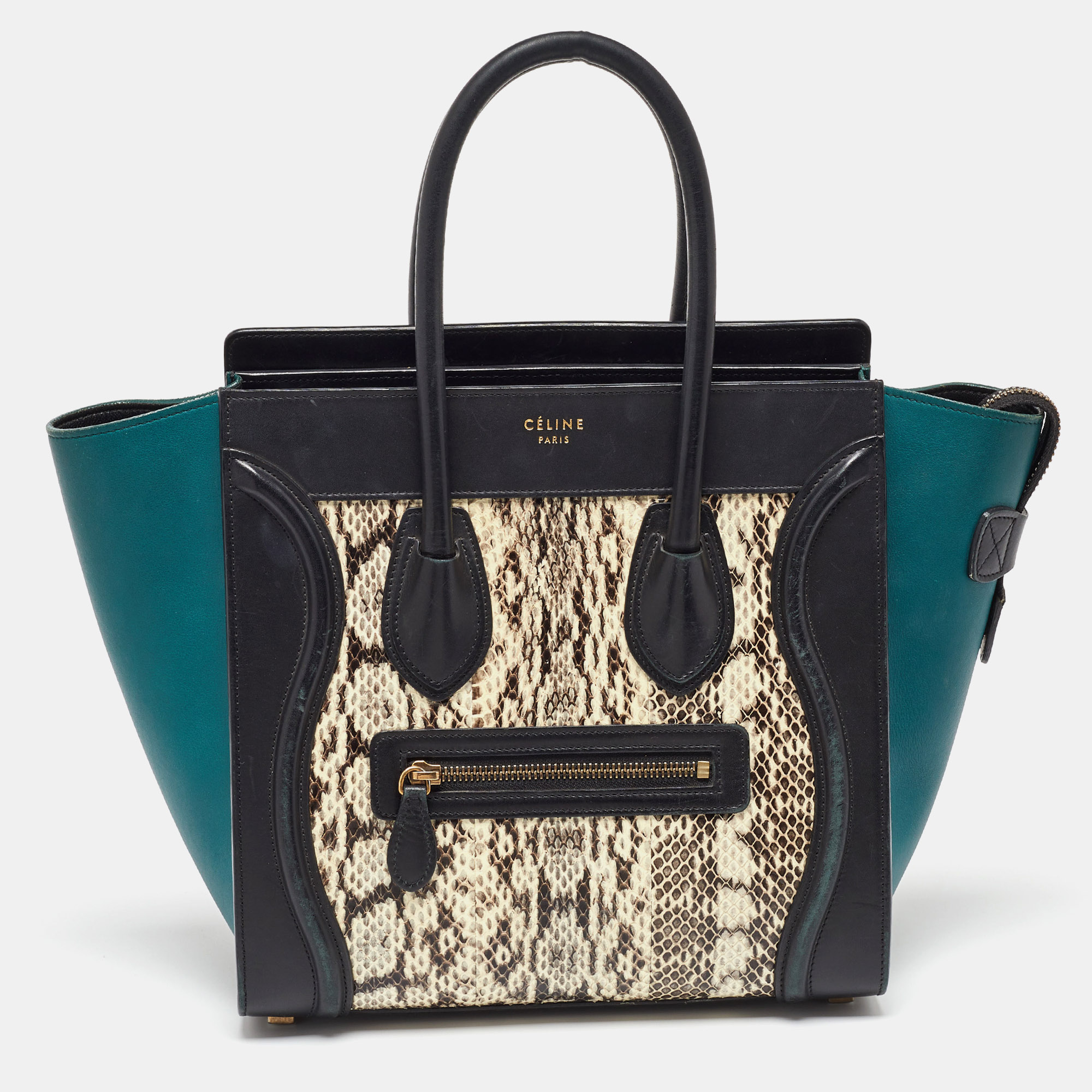 Celine Multicolor Leather And Snakeskin Micro Luggage Tote