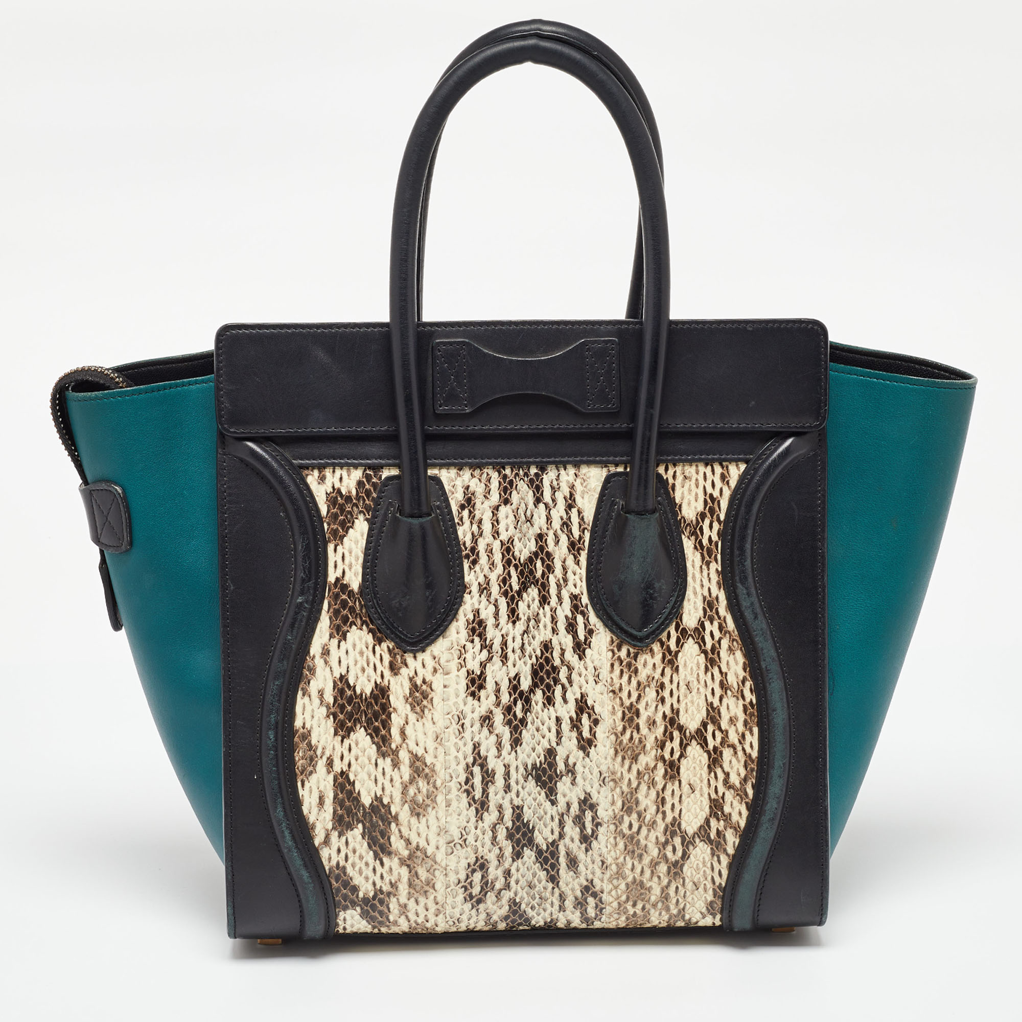 Celine Multicolor Leather And Snakeskin Micro Luggage Tote