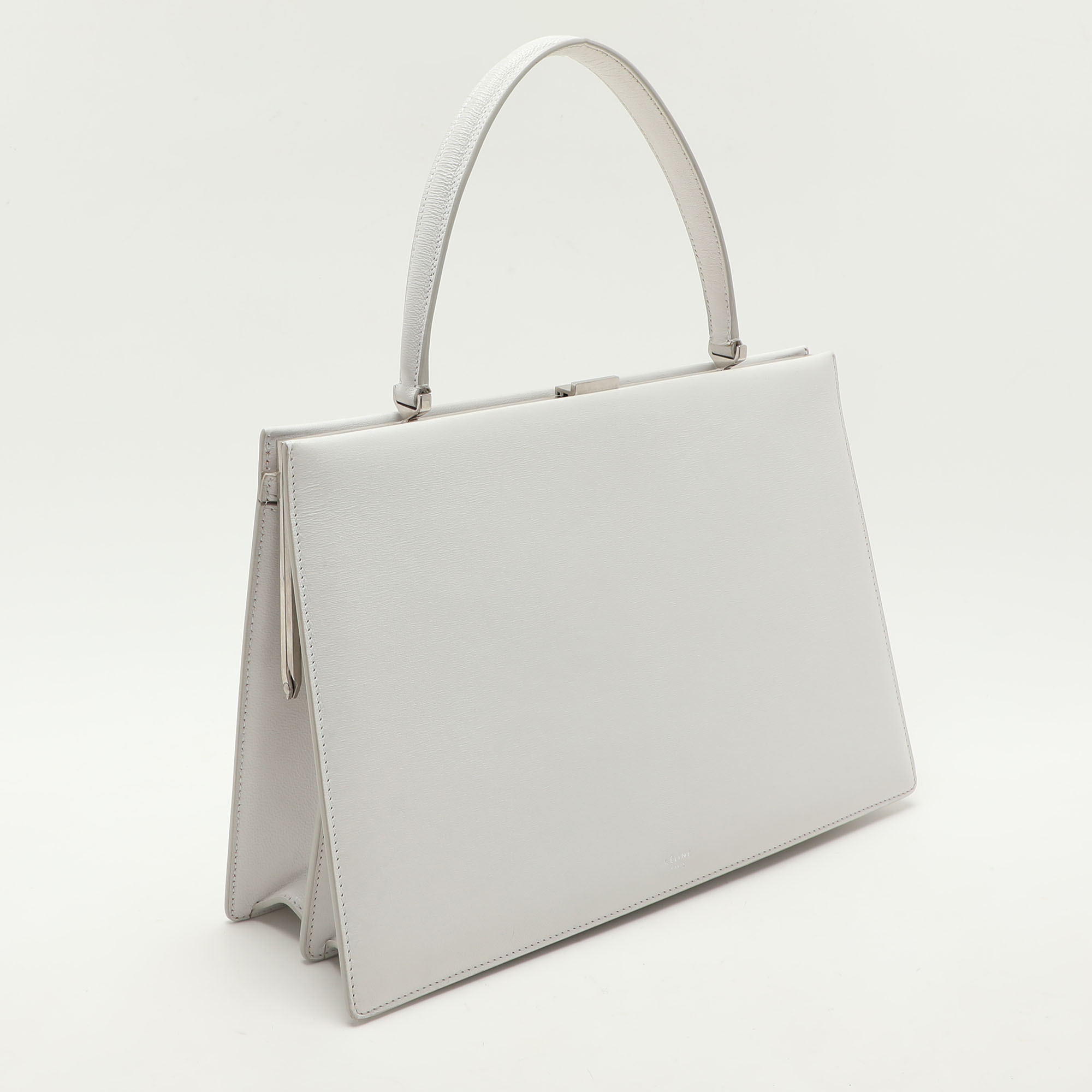 Celine White Leather Medium Clasp Top Handle Bag