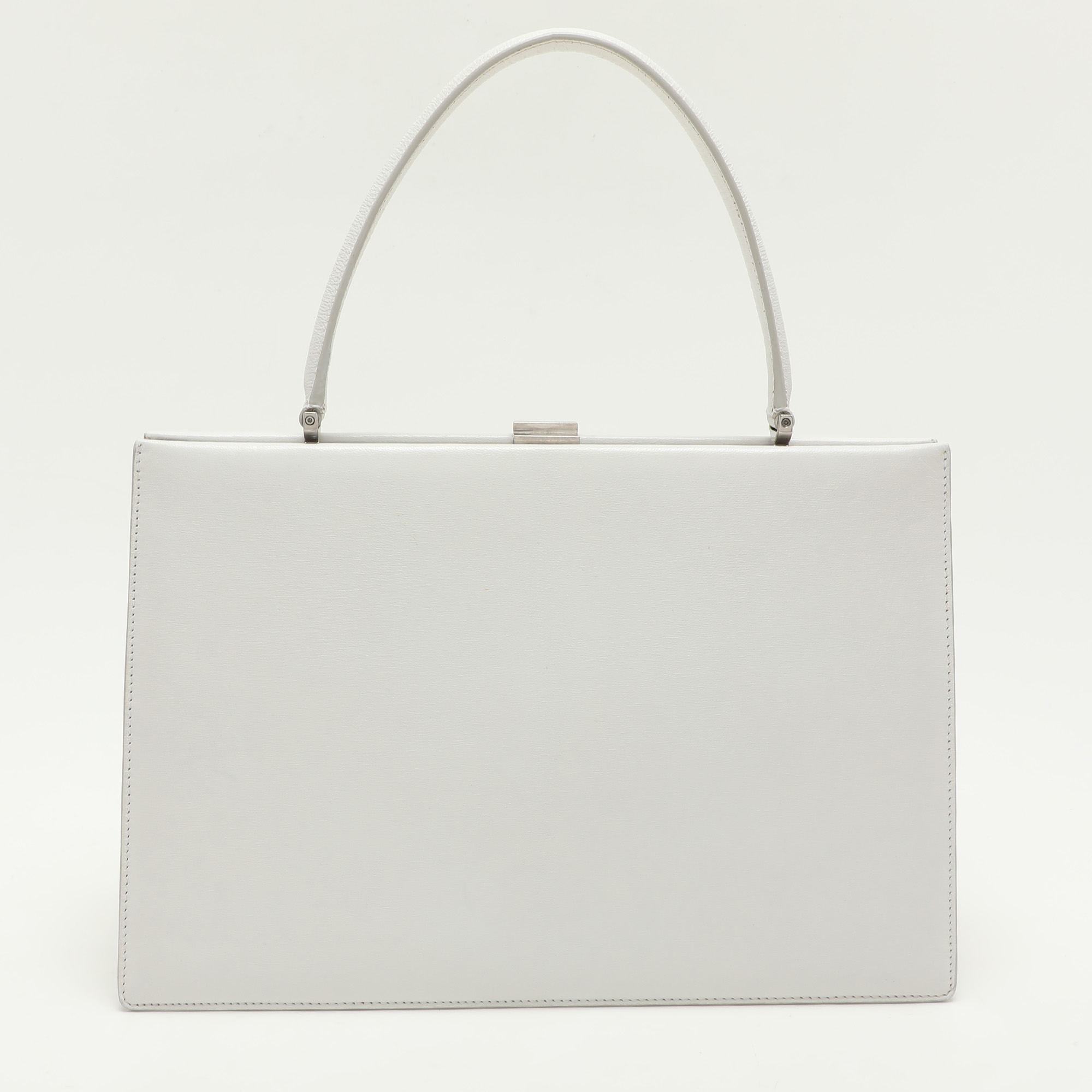 Celine White Leather Medium Clasp Top Handle Bag