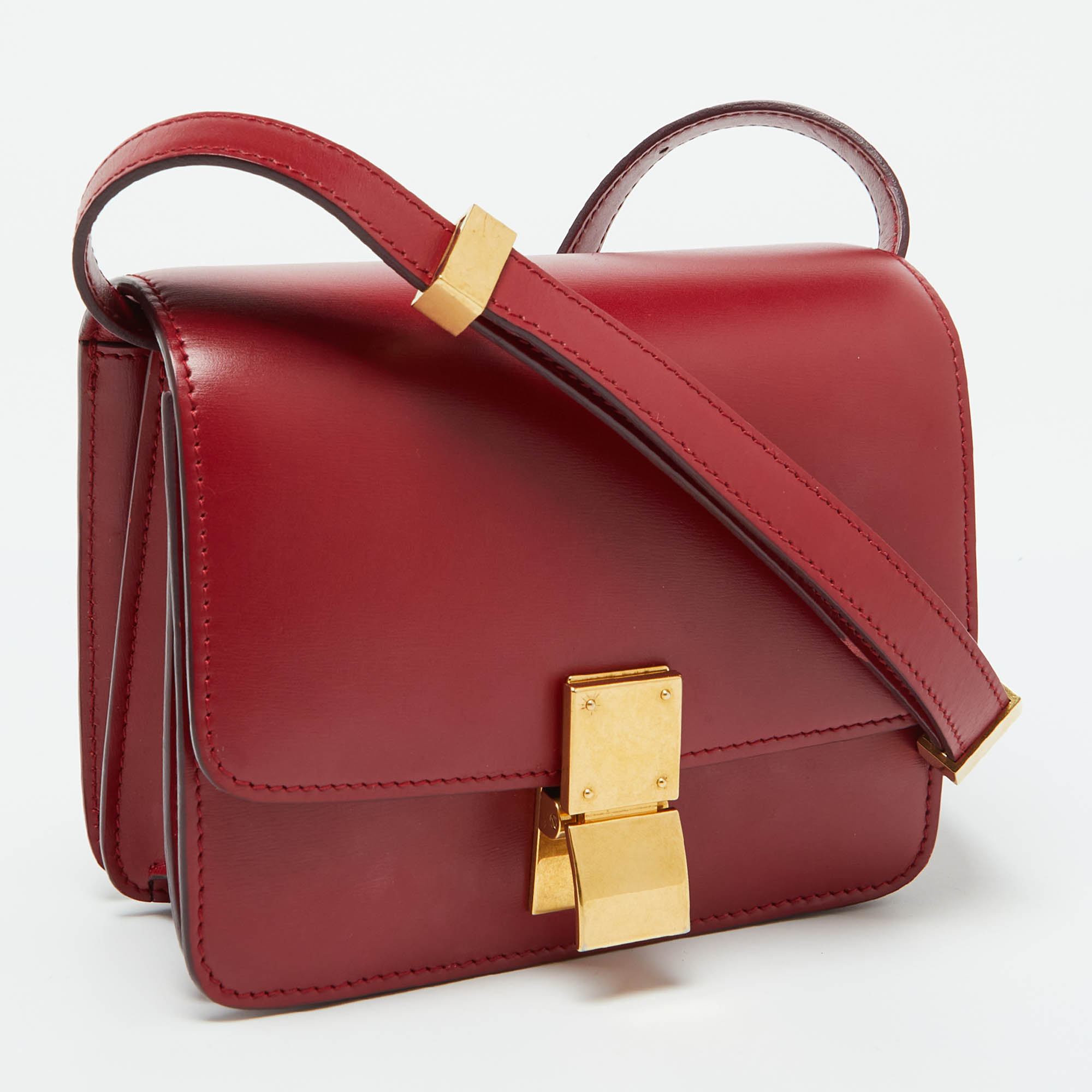 Celine Red Leather Small Classic Box Crossbody Bag