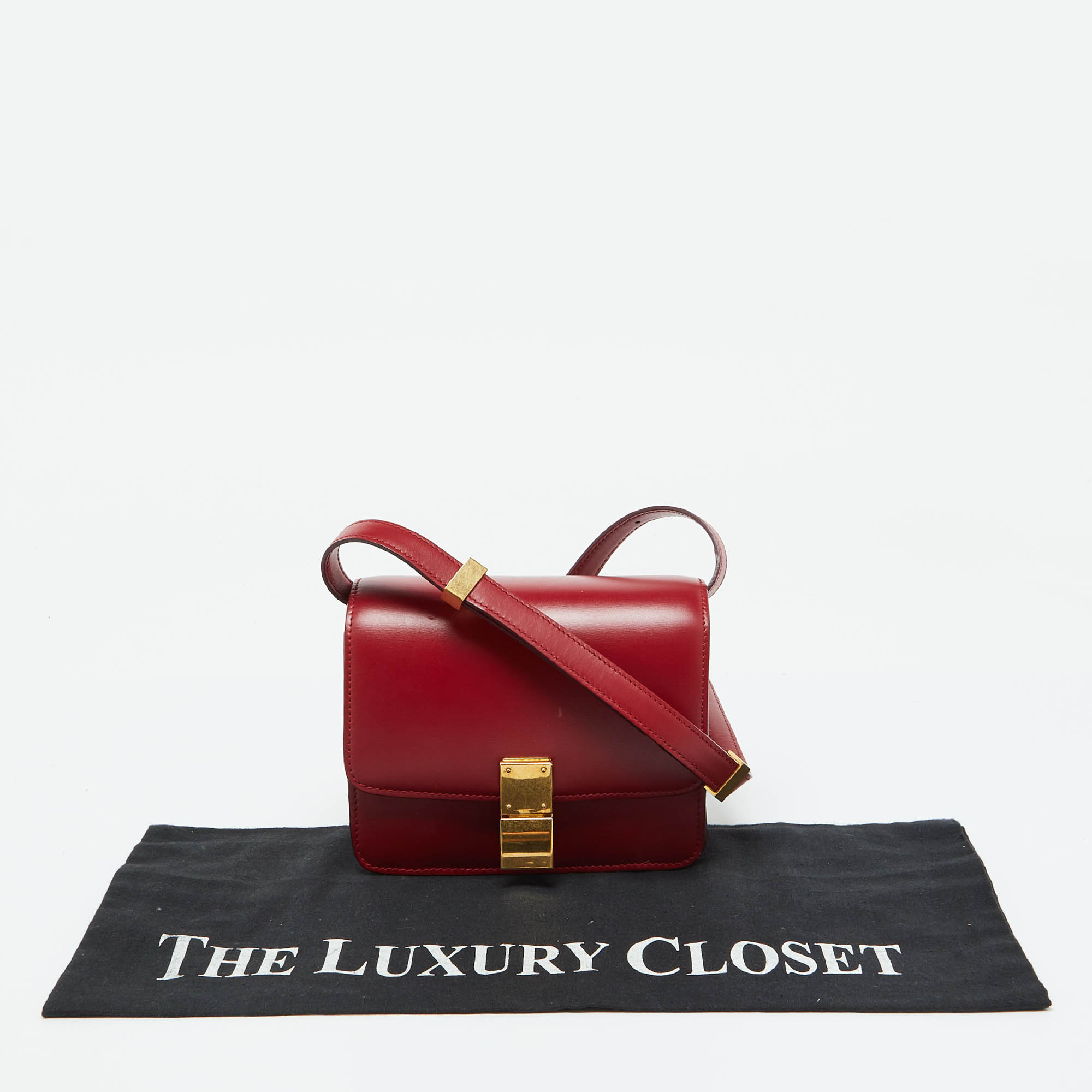 Celine Red Leather Small Classic Box Crossbody Bag