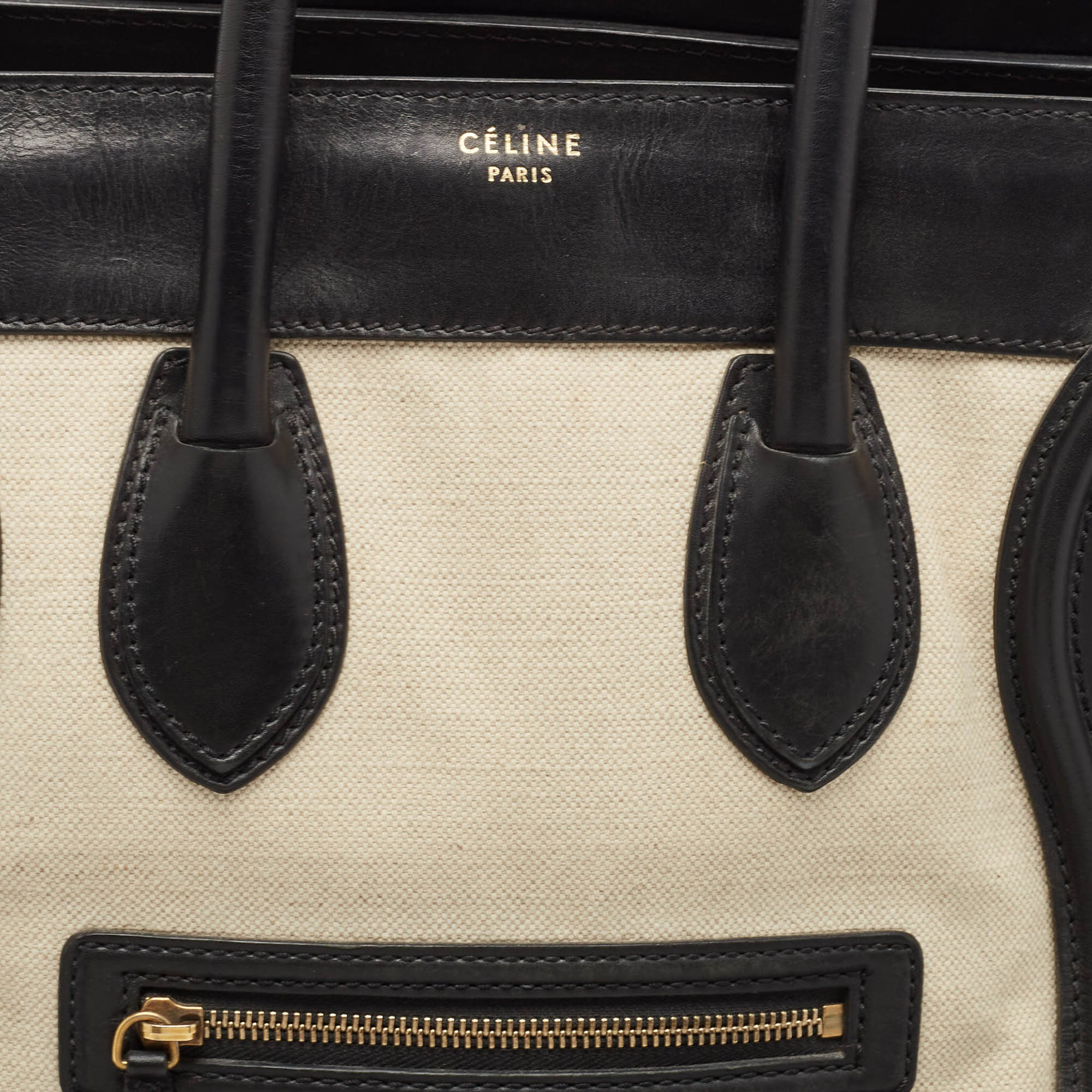 Celine Black/Off-White Canvas And Leather Mini Luggage Tote