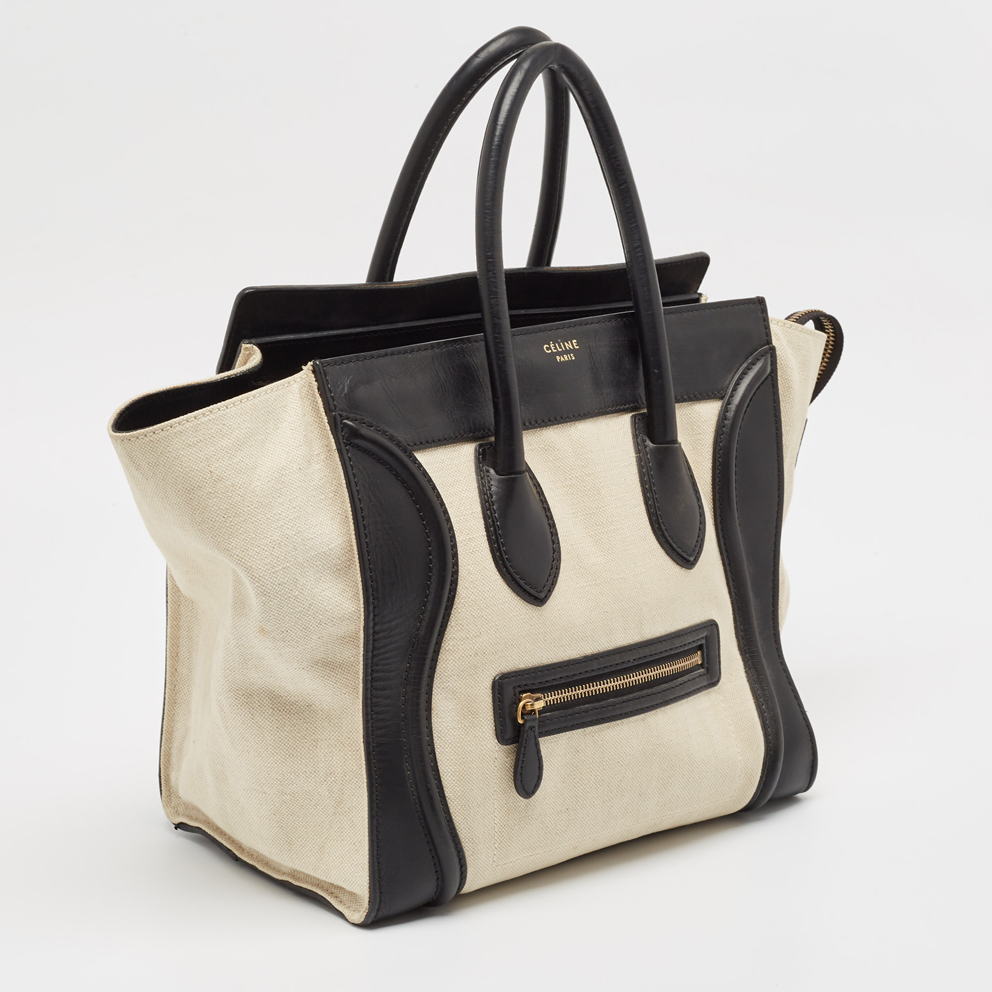 Celine Black/Off-White Canvas And Leather Mini Luggage Tote