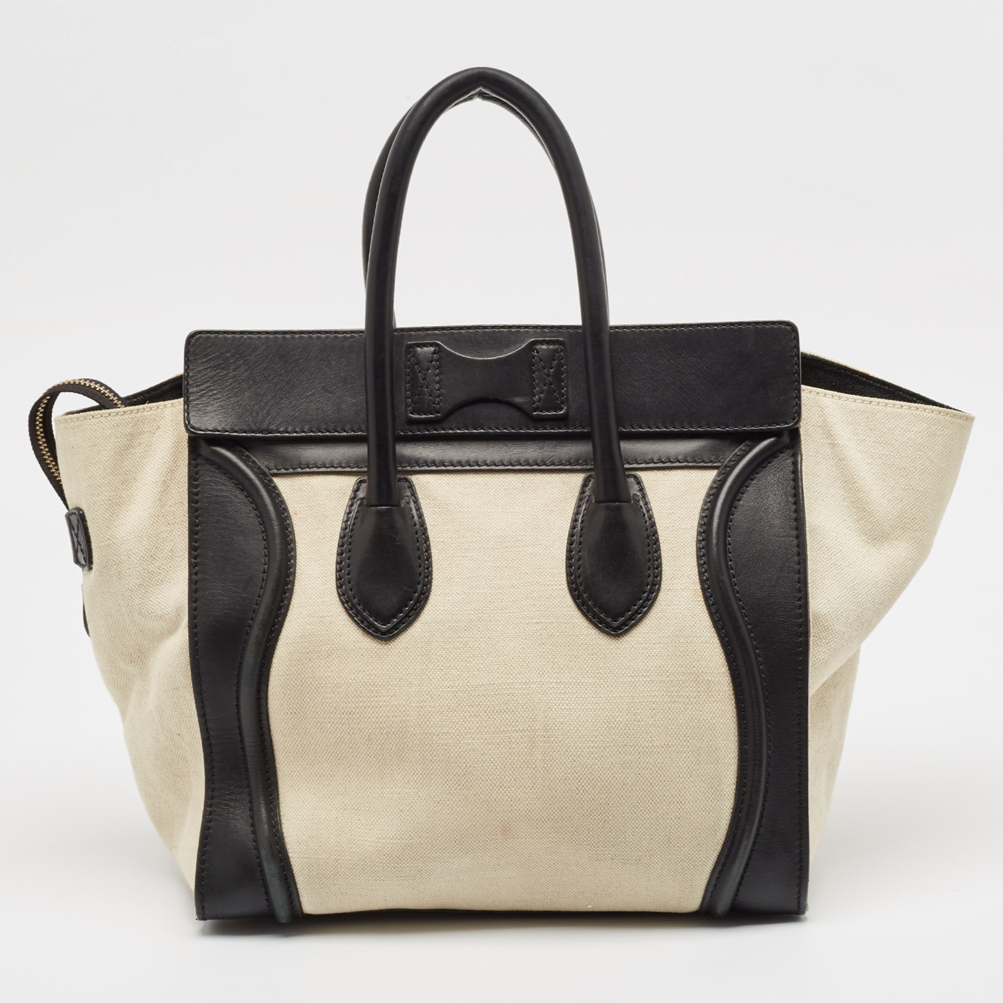 Celine Black/Off-White Canvas And Leather Mini Luggage Tote