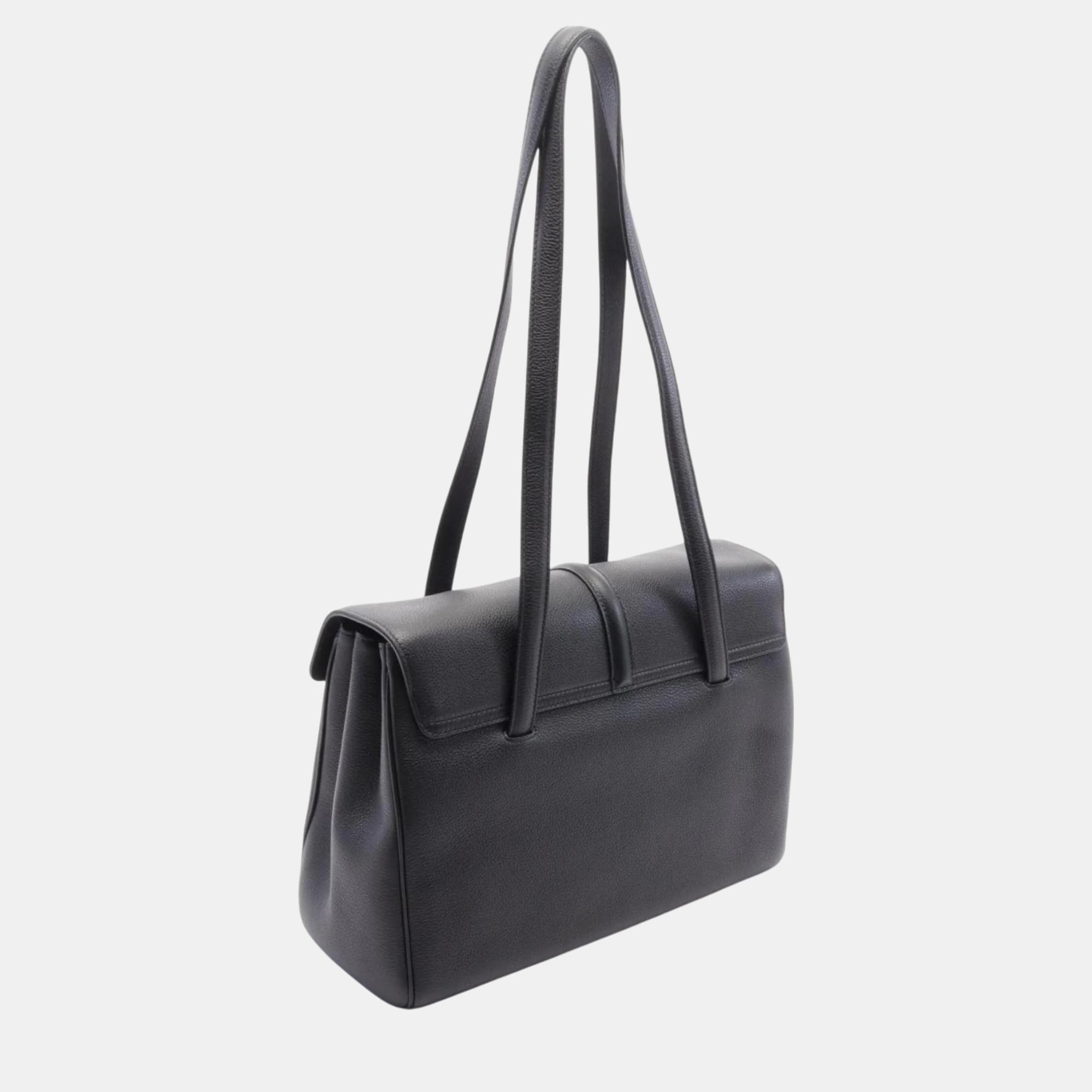 Celine Leather Black 16 Seize Medium Soft Tote Bag