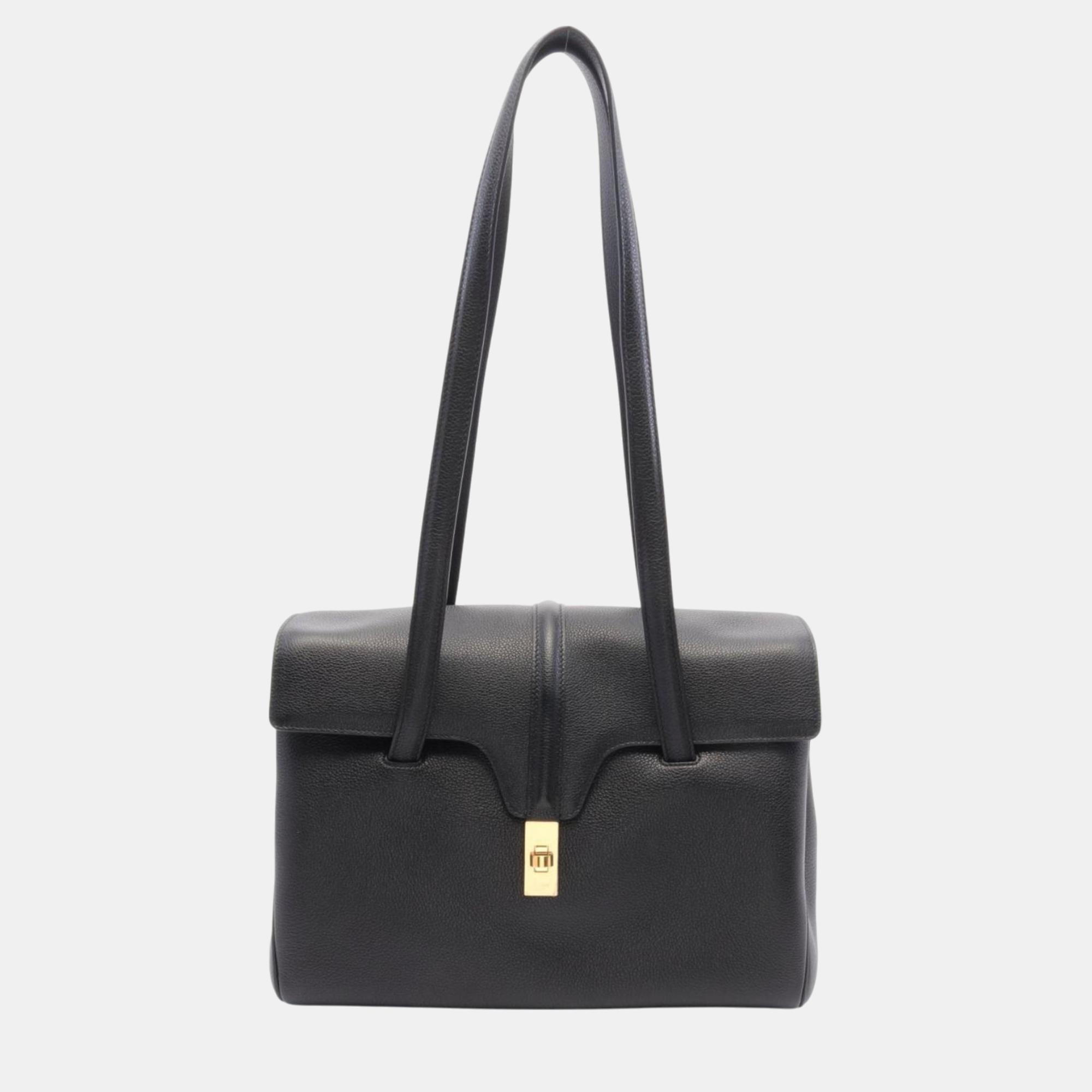 Celine Leather Black 16 Seize Medium Soft Tote Bag