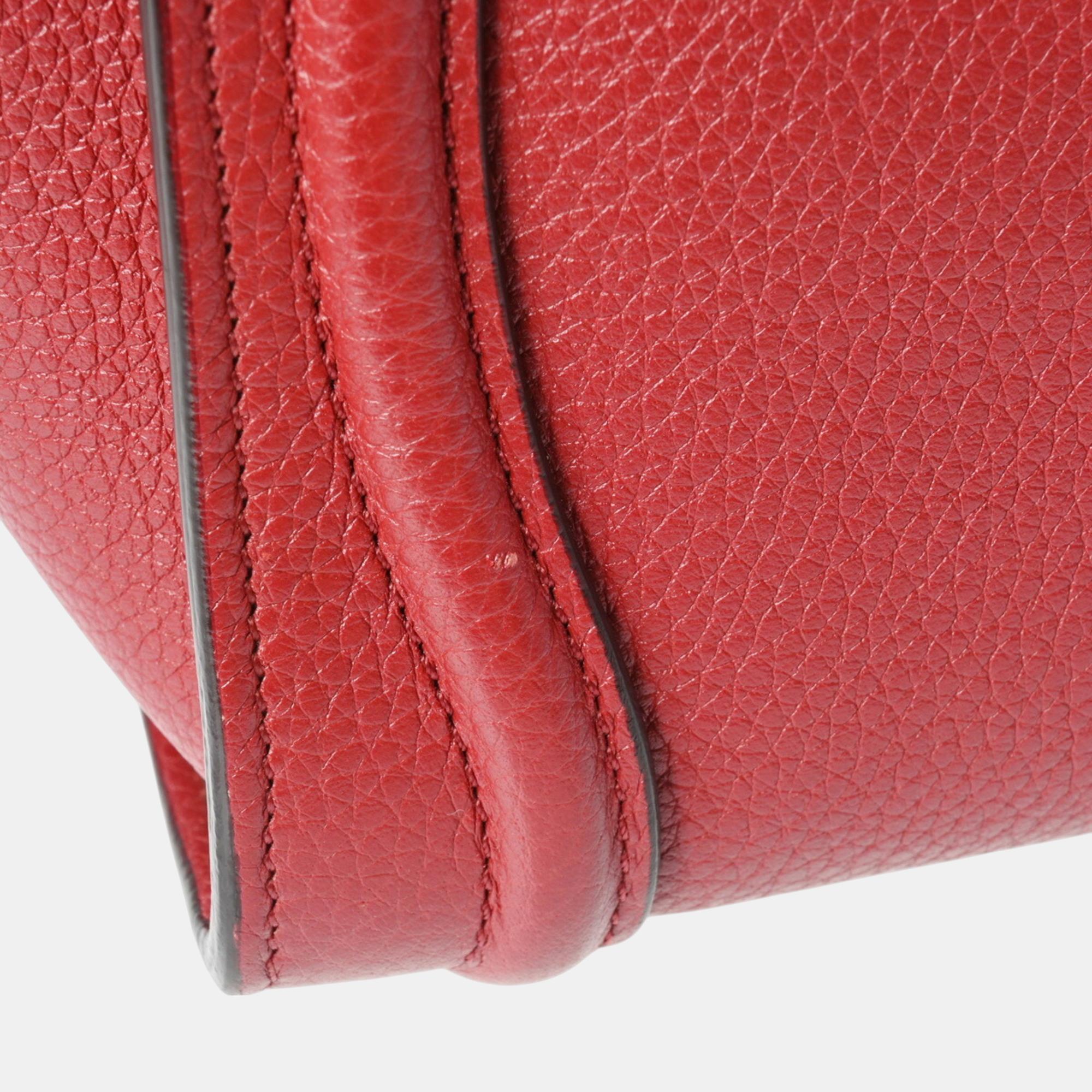 Celine Red  Drummed Calfskin Nano Shopper Luggage Handbag