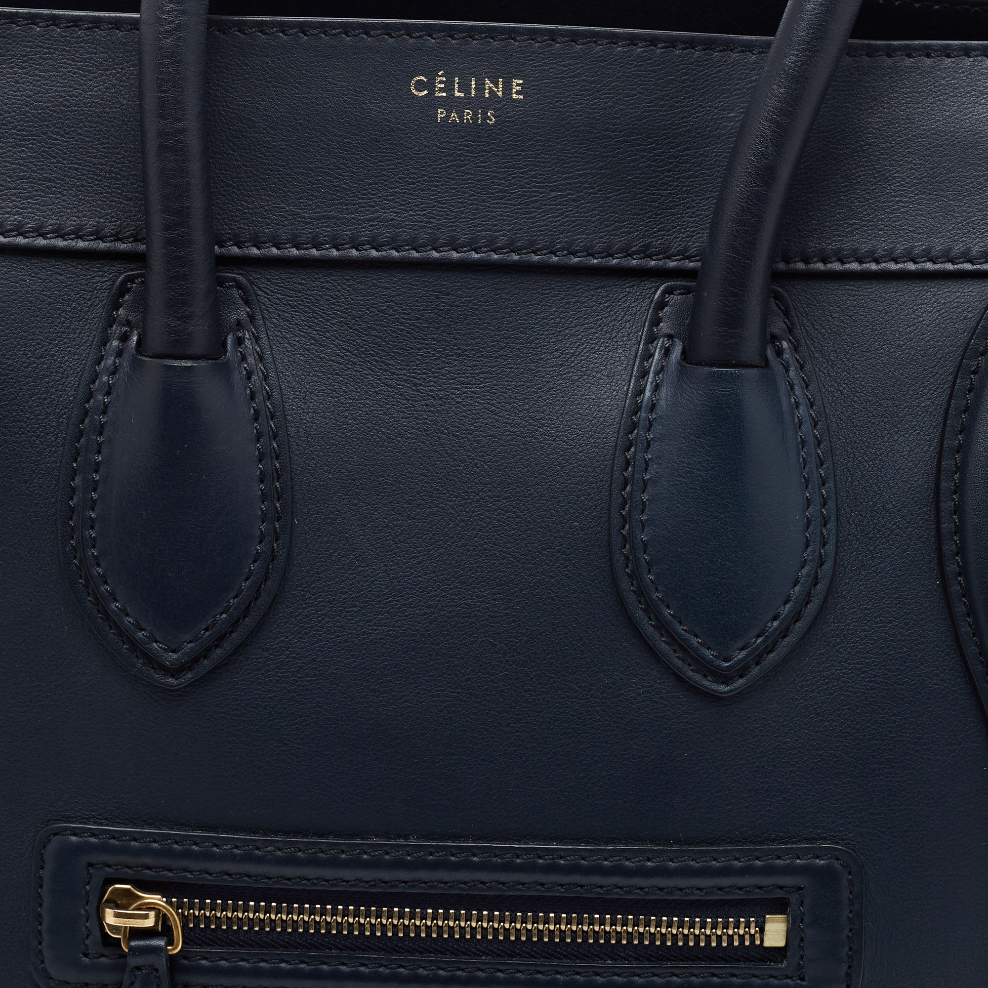 Celine Navy Blue Leather Mini Luggage Tote