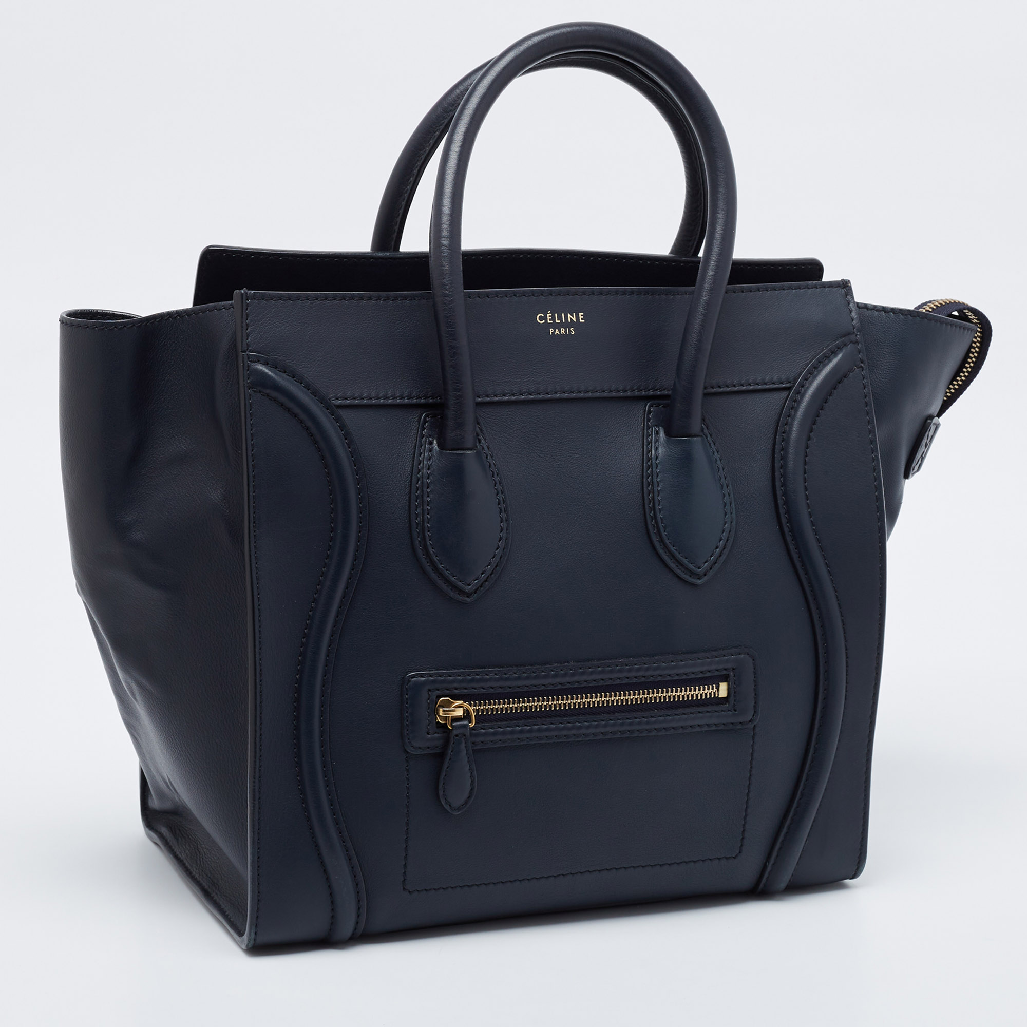 Celine Navy Blue Leather Mini Luggage Tote