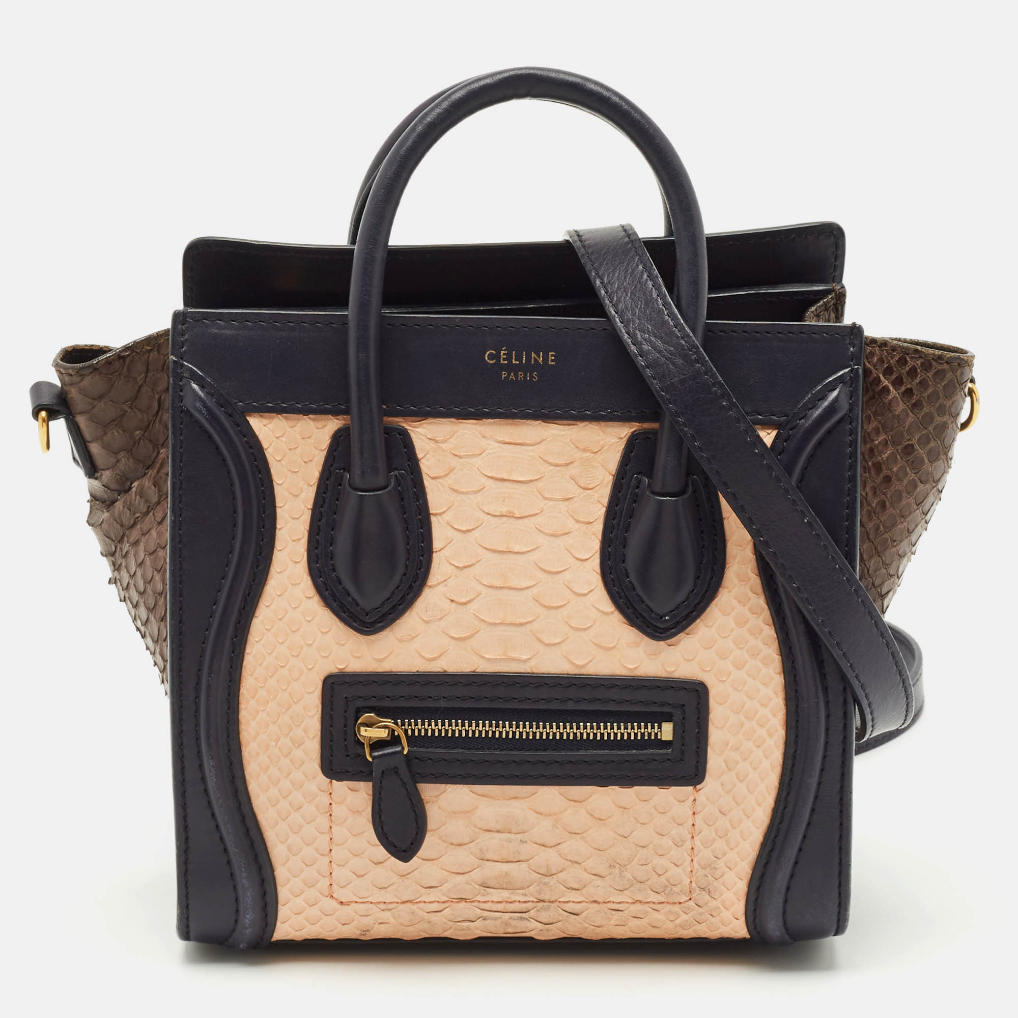 Celine Tricolor Leather and Python Nano Luggage Tote, Multicolor
Celine Tricolor Leather and Python Nano Luggage Tote, Multicolor