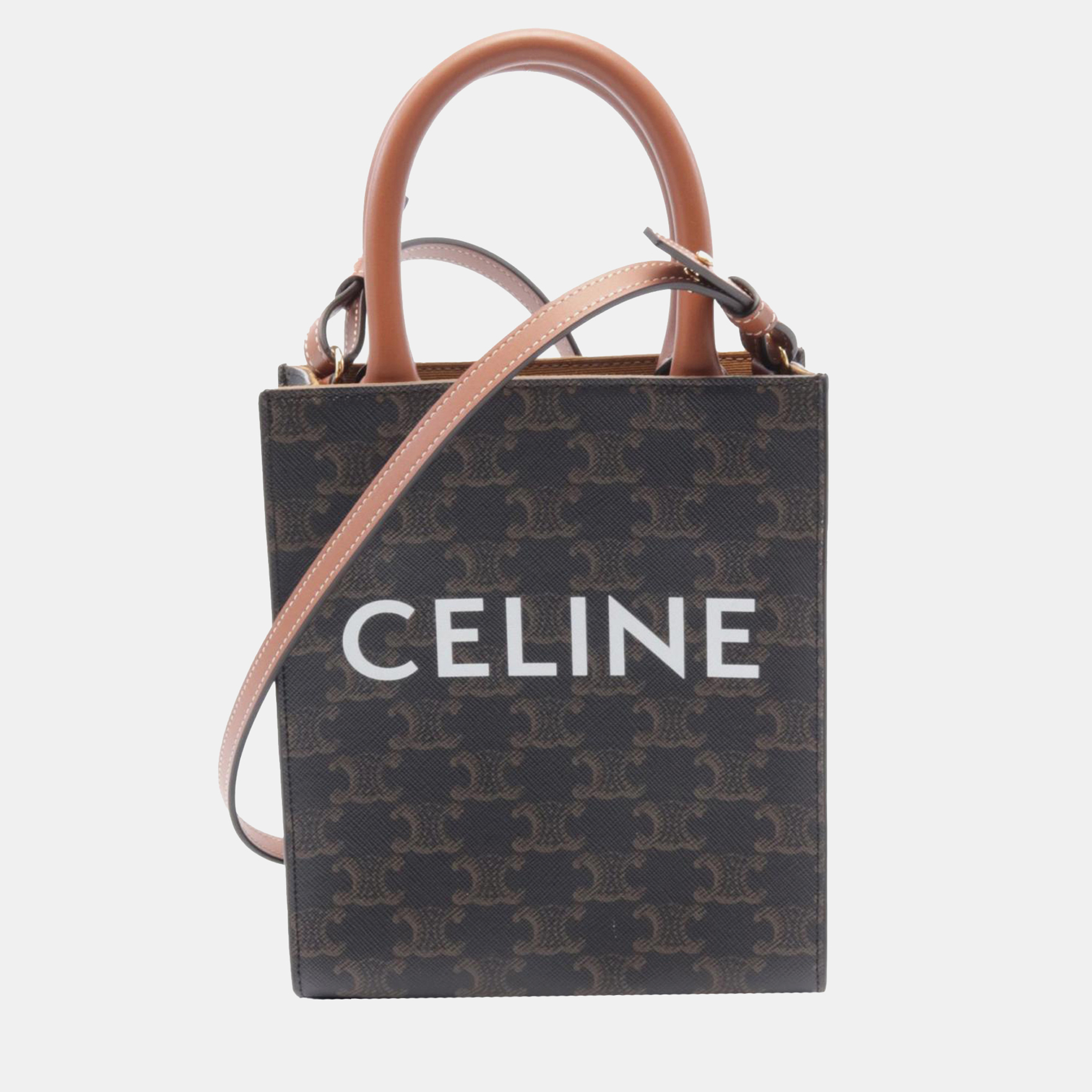 Celine Brown Mini Triomphe Coated Canvas Vertical Cabas Satchel
Celine Brown Mini Triomphe Coated Canvas Vertical Cabas Satchel