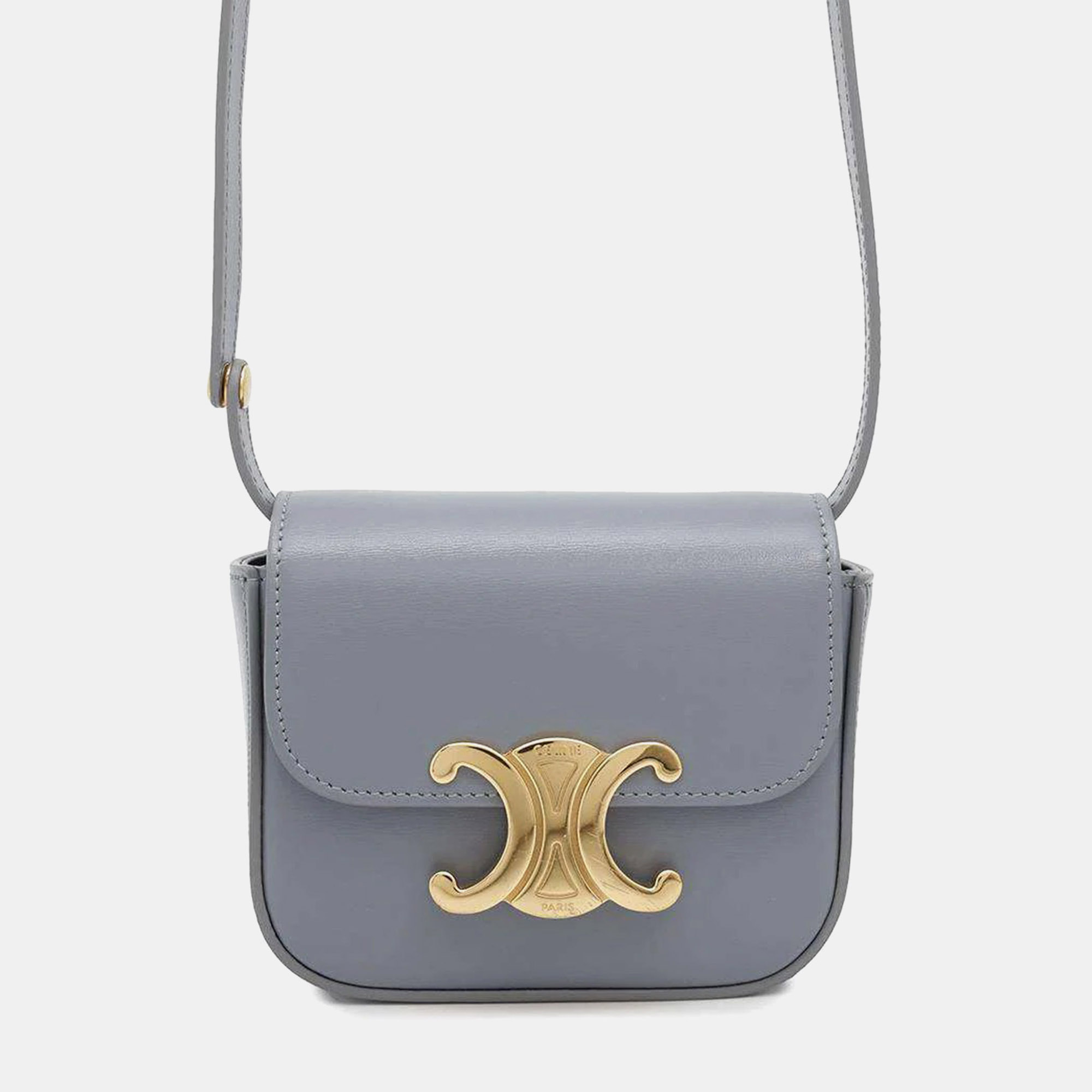 Celine Blue Gray Shiny Calf Leather Triomphe Claude Mini Shoulder Bag, Grey
Celine Blue Gray Shiny Calf Leather Triomphe Claude Mini Shoulder Bag, Grey