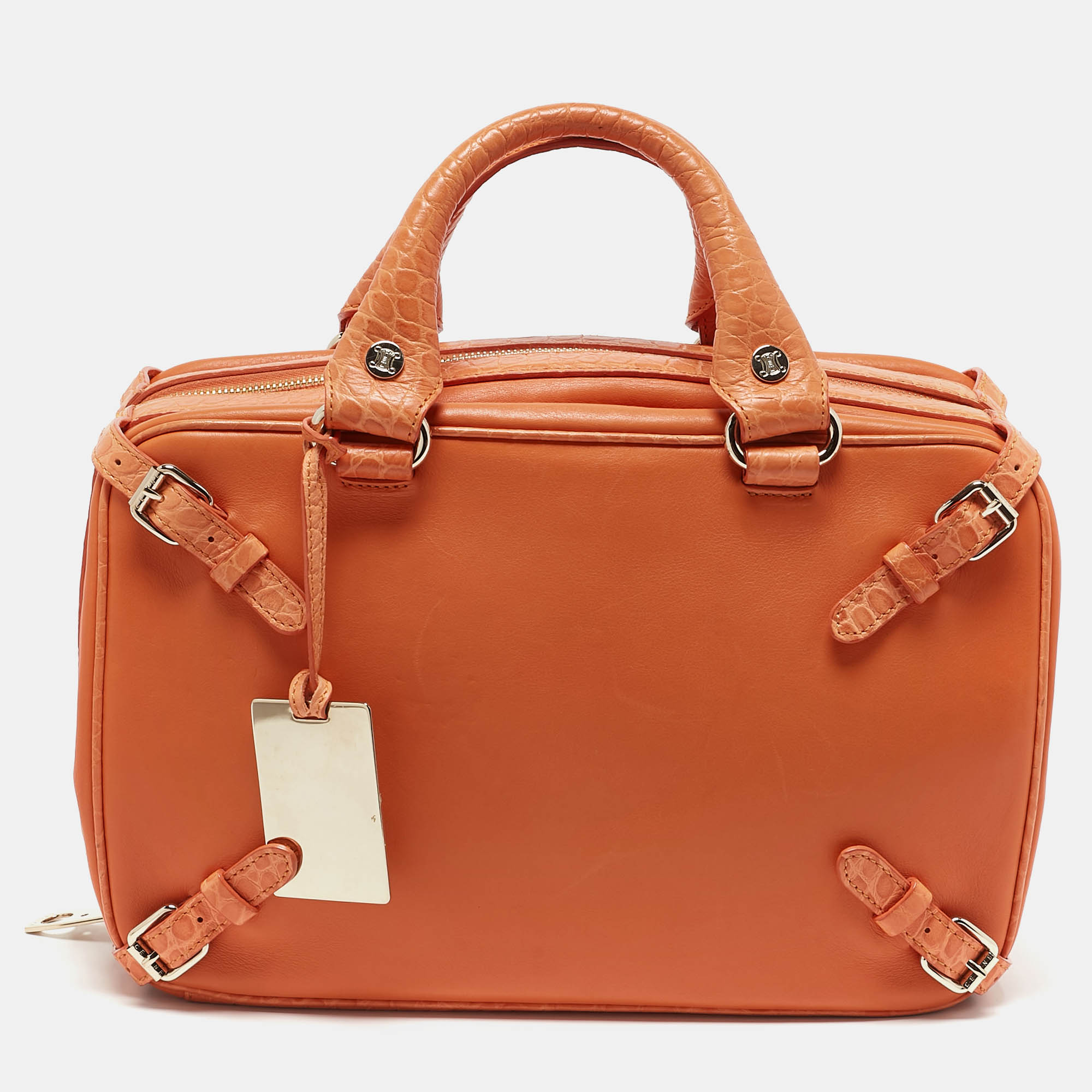 Celine Orange Leather and Croc Embossed Trim Large Trunkette Bag
Celine Orange Leather and Croc Embossed Trim Large Trunkette Bag