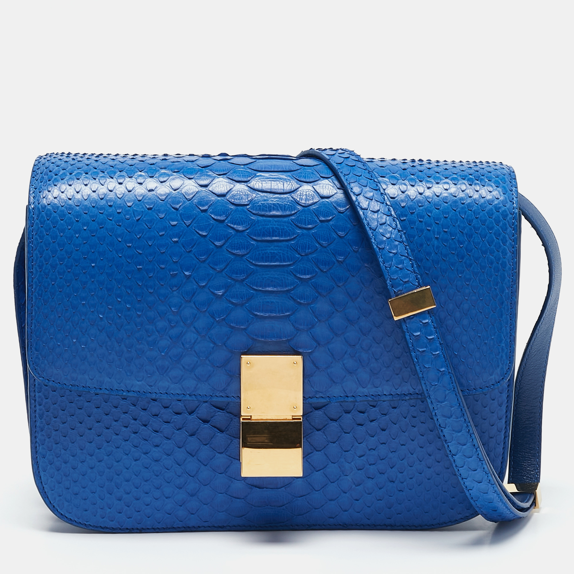 Celine Blue Python Medium Classic Box Shoulder Bag - Celine - Modalova