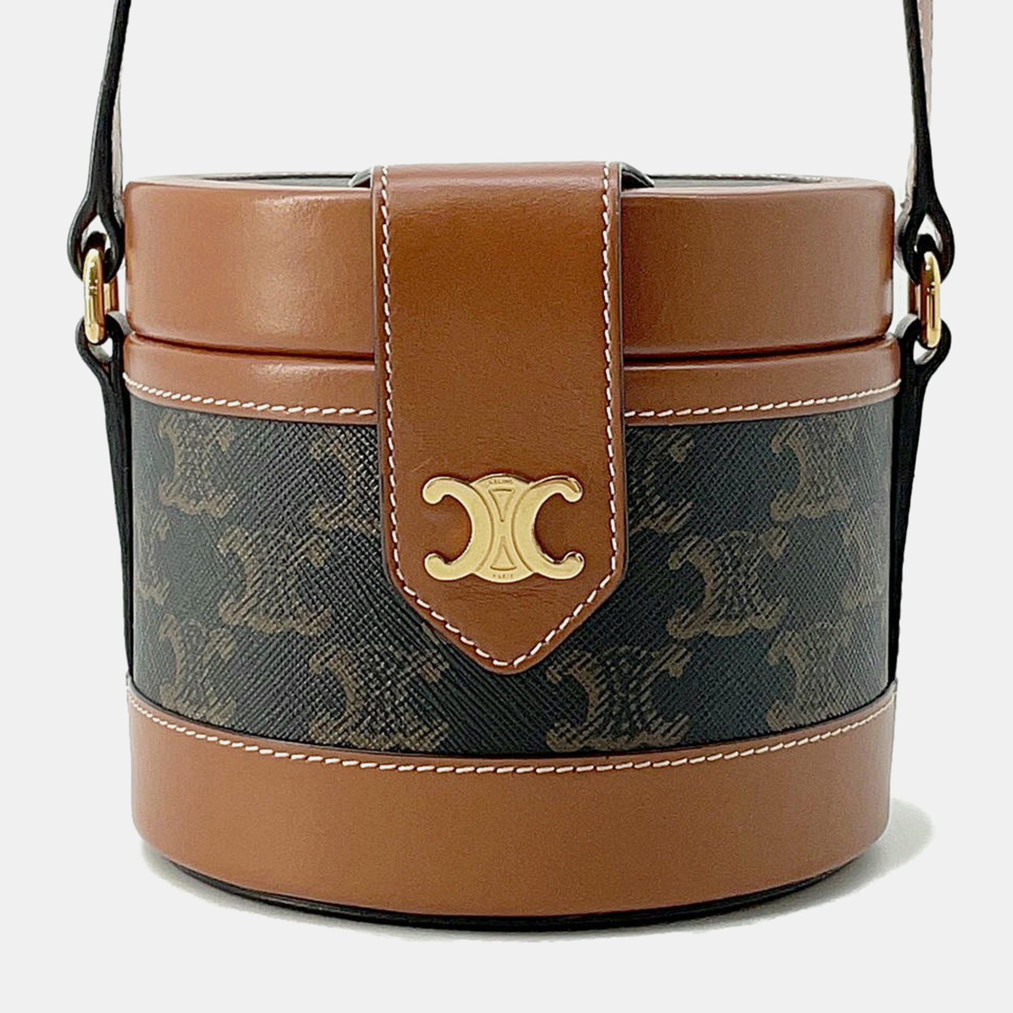 Celine Tan PVC Coated Canvas and Leather Triomphe Tambour Small Shoulder Bag
Celine Tan PVC Coated Canvas and Leather Triomphe Tambour Small Shoulder Bag