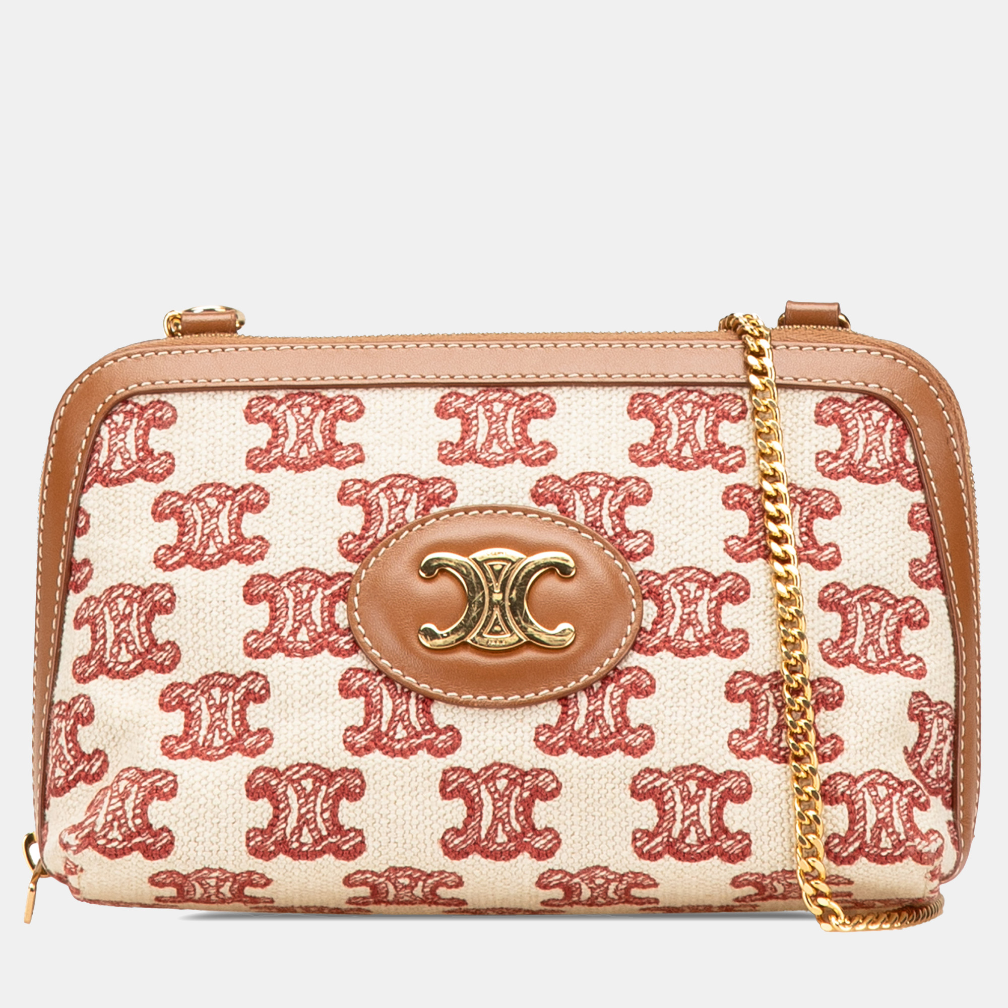 Celine Beige/Brown Triomphe Embroidered Canvas Clutch On Chain
Celine Beige/Brown Triomphe Embroidered Canvas Clutch On Chain