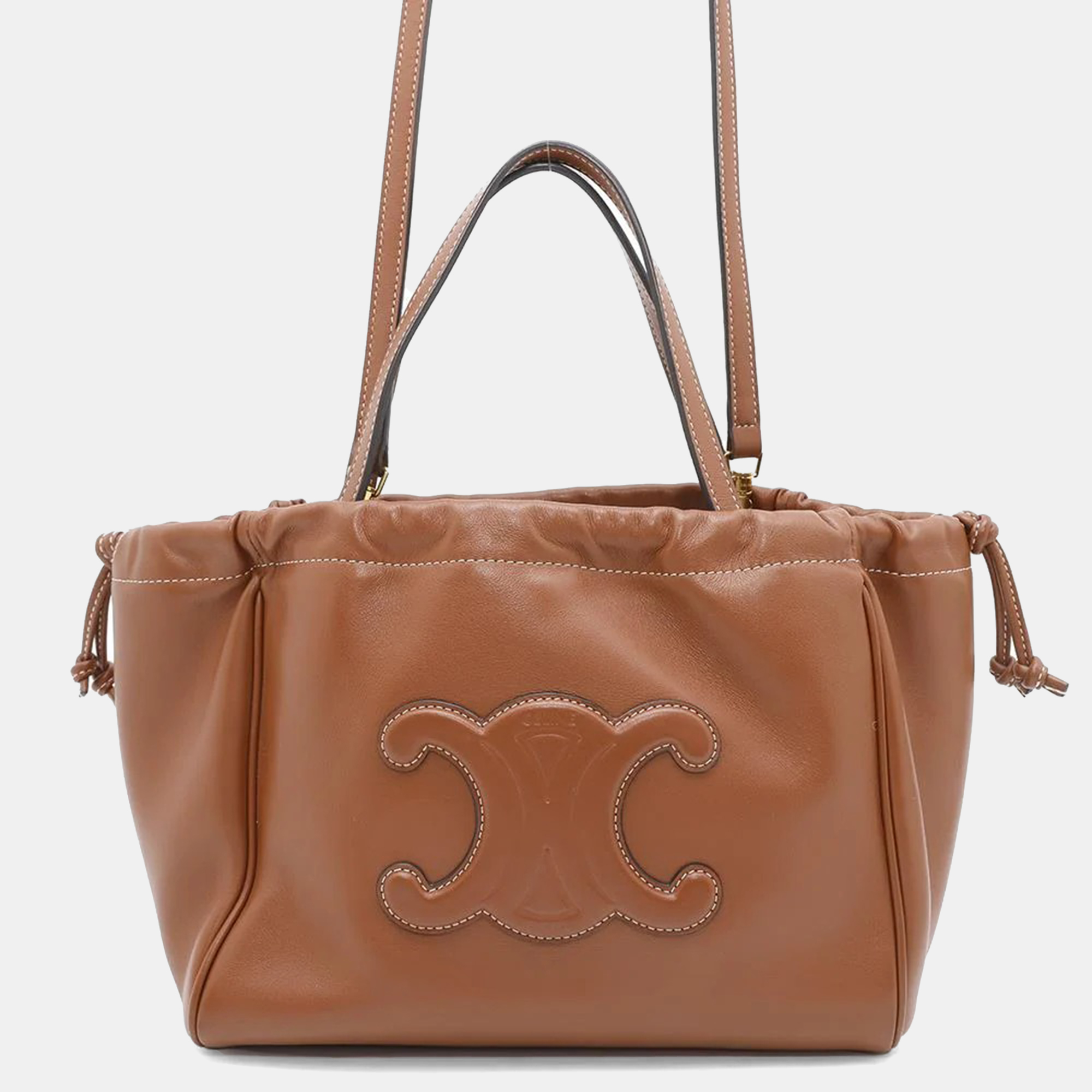 Celine Cuir Triomphe Cabas Drawstring Brown Leather Size Small
Celine Cuir Triomphe Cabas Drawstring Brown Leather Size Small
