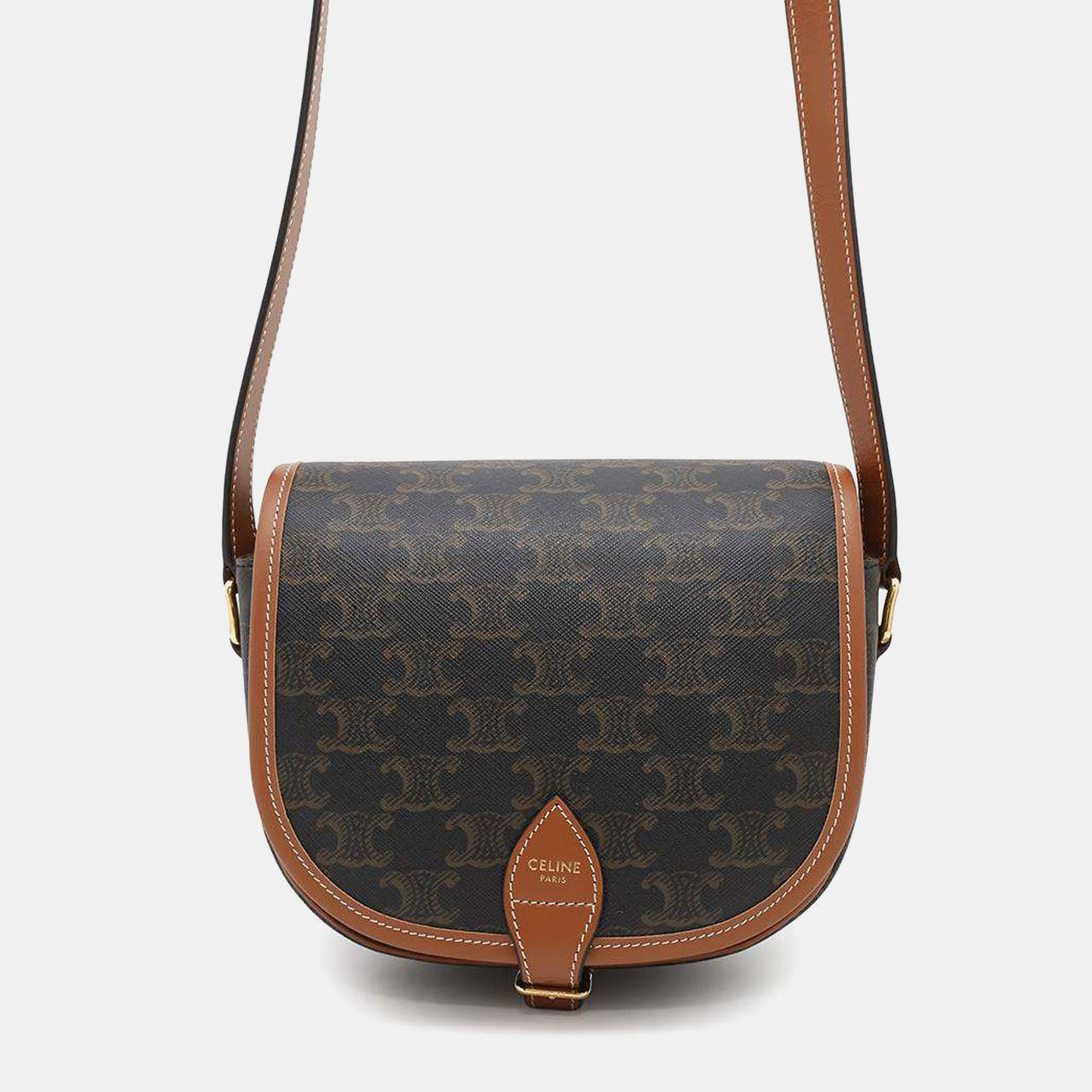 Celine Triomphe Folco Shoulder Bag Tan Pvc Calf Leather Size Medium, Brown
Celine Triomphe Folco Shoulder Bag Tan Pvc Calf Leather Size Medium, Brown