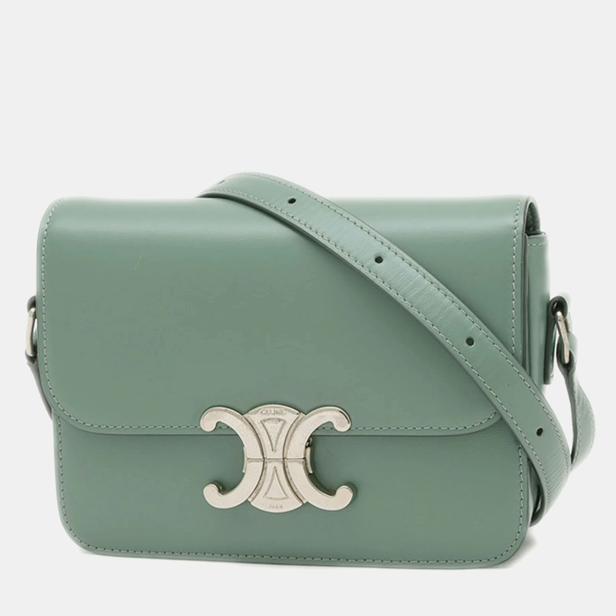 Celine Celadon Shiny Calfskin Teen Triomphe Shoulder Bag, Green
Celine Celadon Shiny Calfskin Teen Triomphe Shoulder Bag, Green