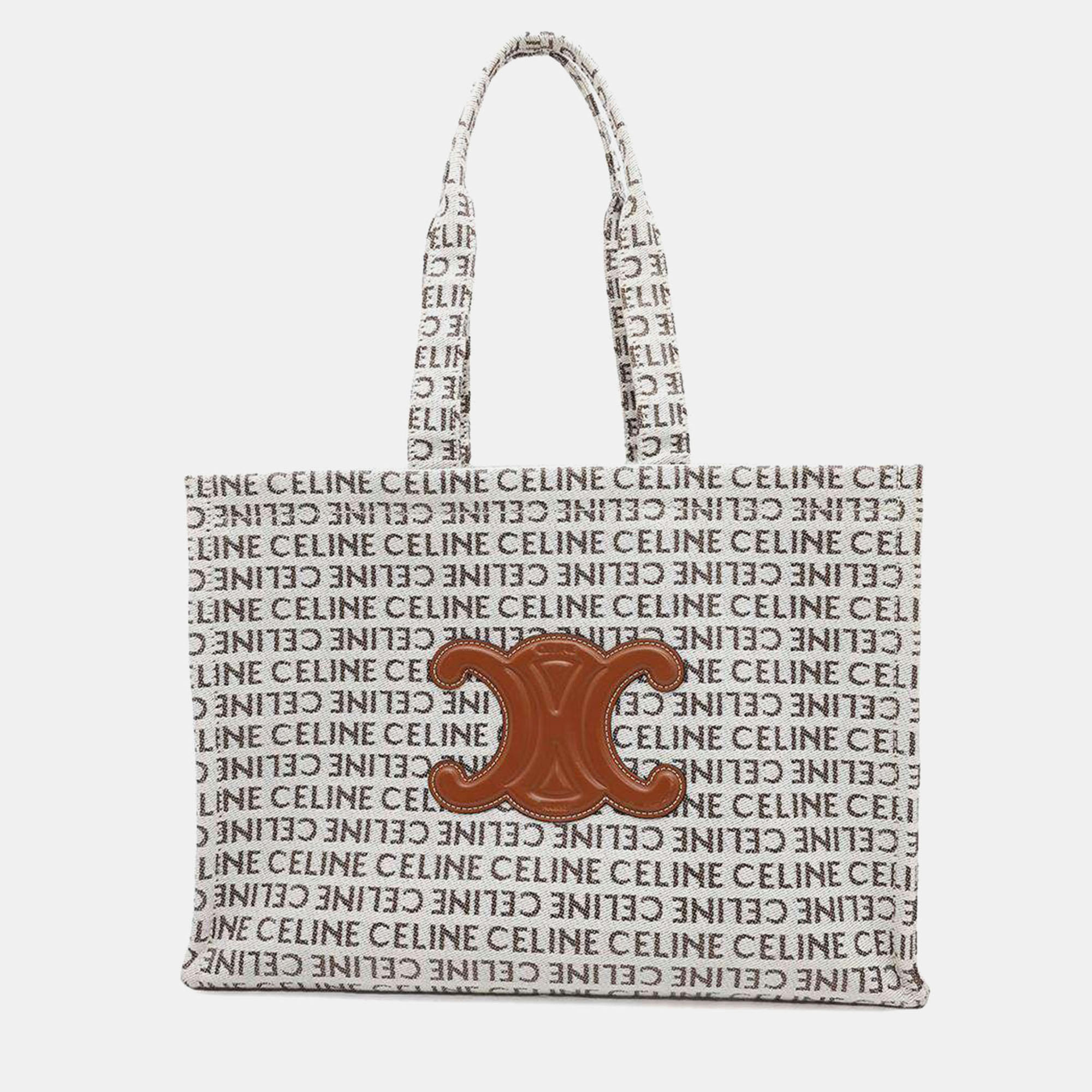 Celine White/Tan Canvas Leather Large Triomphe Cabas Tote, Brown
Celine White/Tan Canvas Leather Large Triomphe Cabas Tote, Brown