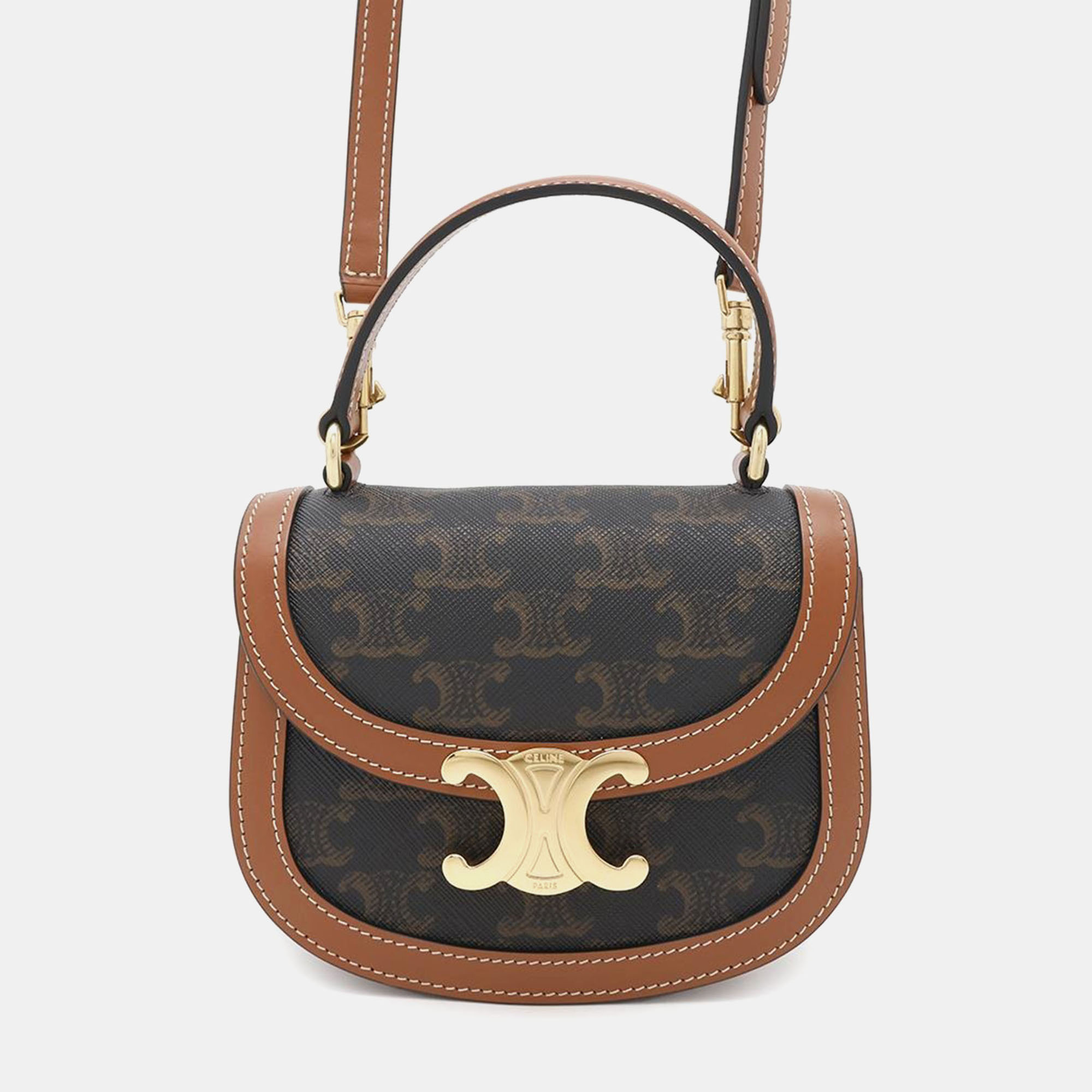Celine Tan Pvc Calf Leather Triomphe Mini Busas Claire 2Way Shoulder Bag, Black
Celine Tan Pvc Calf Leather Triomphe Mini Busas Claire 2Way Shoulder Bag, Black