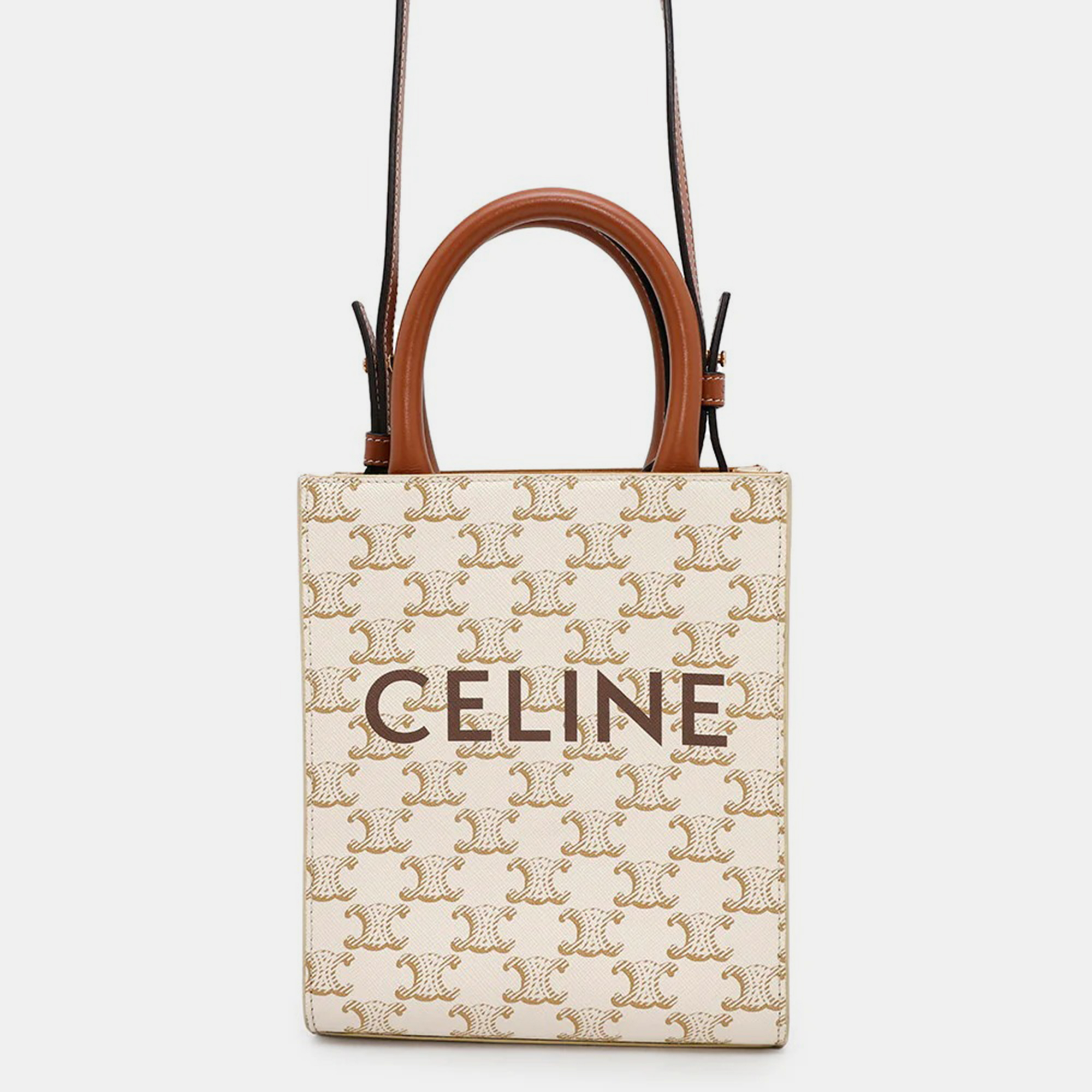 Celine Triomphe Vertical Cabas Mini White PVC Leather Tote Bag