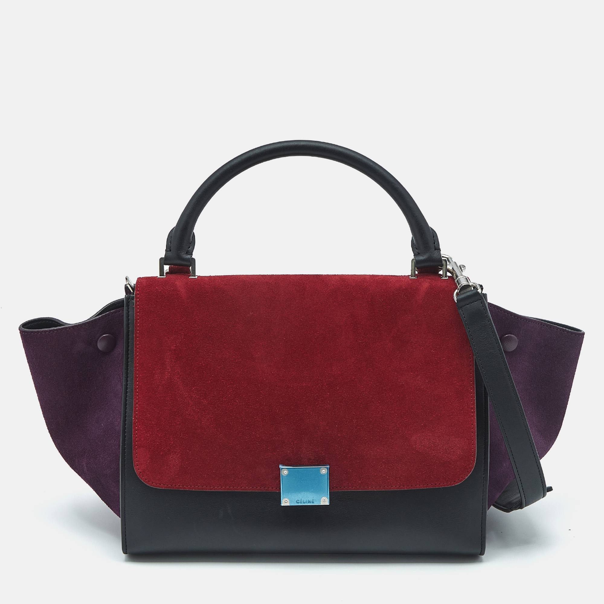 Celine Tricolor Leather and Suede Small Trapeze Top Handle Bag, Multicolor
Celine Tricolor Leather and Suede Small Trapeze Top Handle Bag, Multicolor
