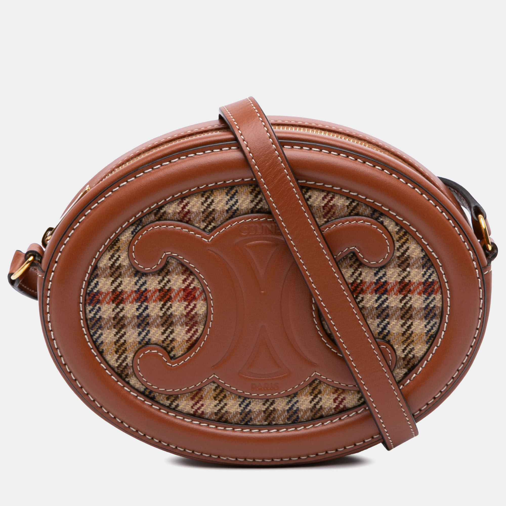 Celine Brown Small Canvas and Calfskin Cuir Triomphe Houndstooth Oval Crossbody
Celine Brown Small Canvas and Calfskin Cuir Triomphe Houndstooth Oval Crossbody