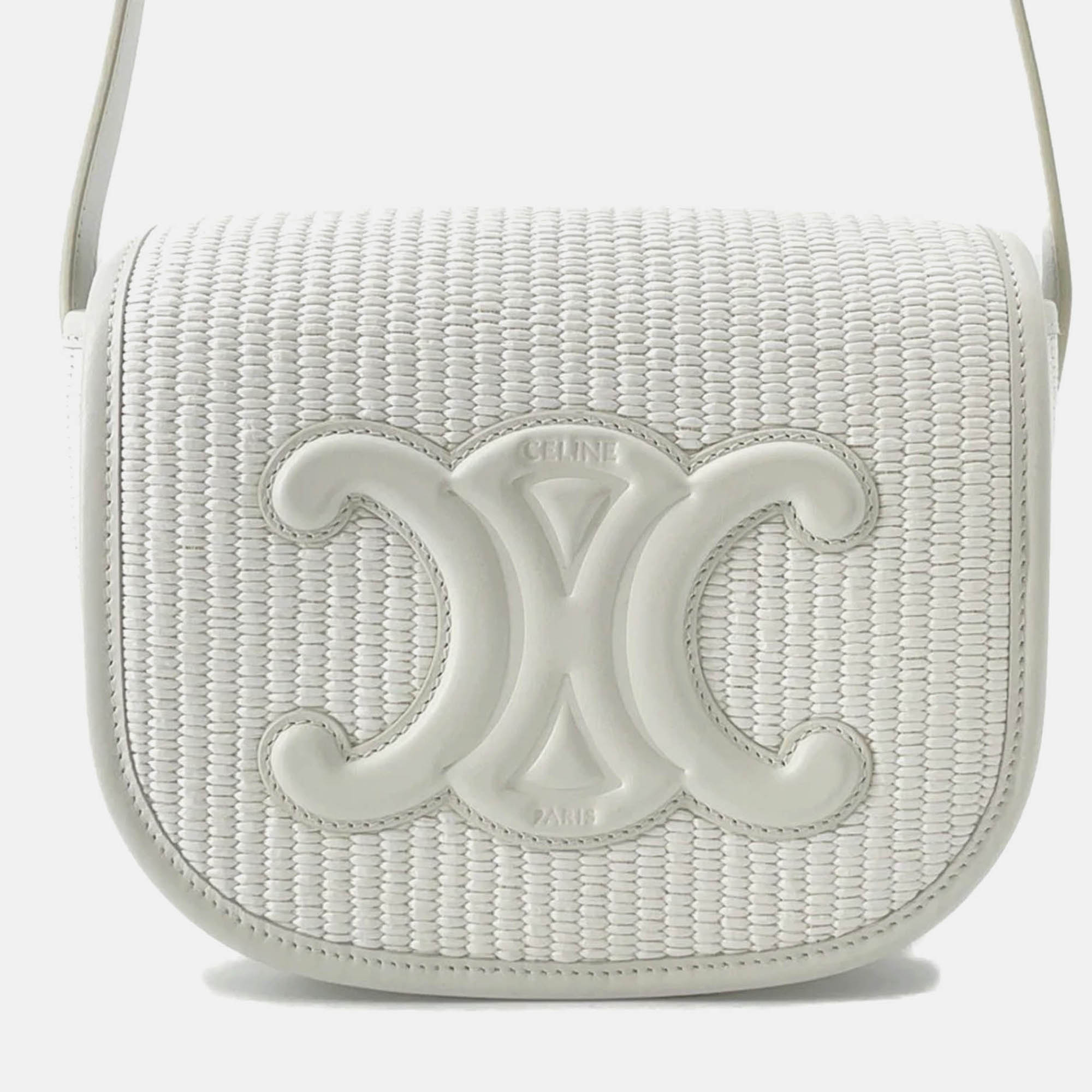 Celine Triomphe White Raffia Leather Shoulder Bag
Celine Triomphe White Raffia Leather Shoulder Bag