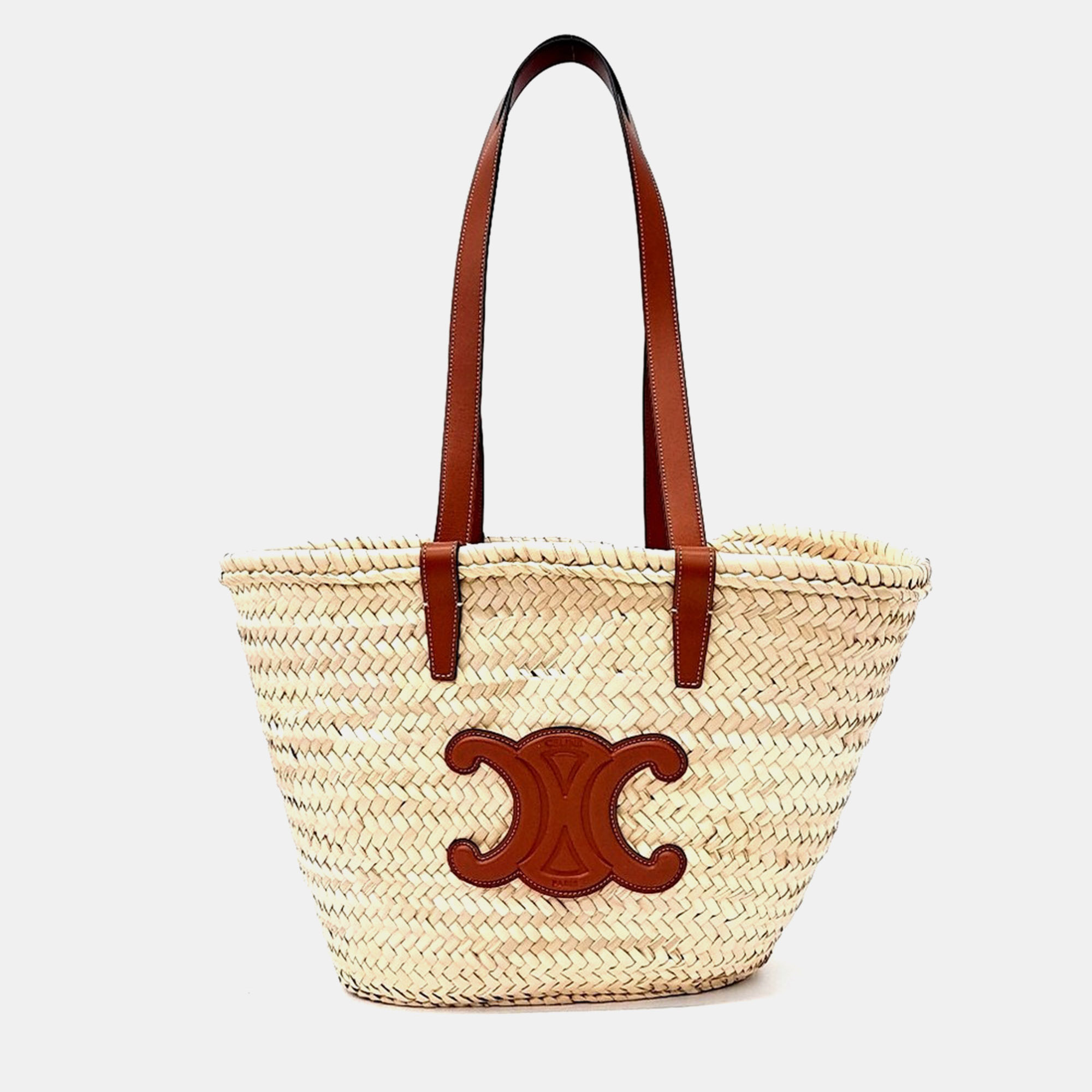 Celine Beige/Brown Raffia Triumph Raffia Tote Bag
Celine Beige/Brown Raffia Triumph Raffia Tote Bag