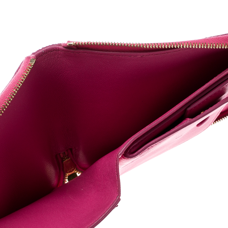Celine Pink/Beige Leather Zip Around Compact Wallet