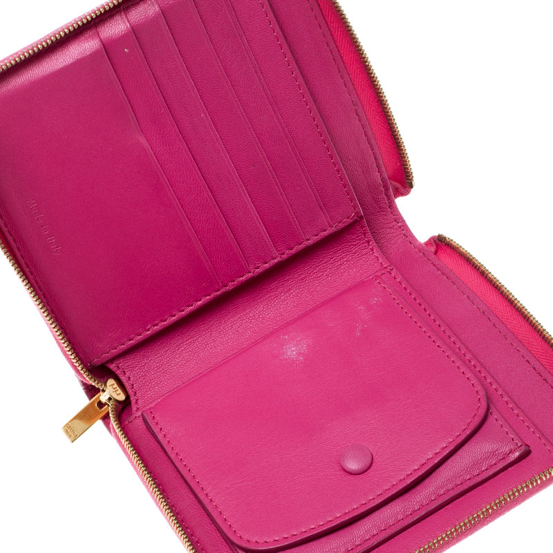 Celine Pink/Beige Leather Zip Around Compact Wallet