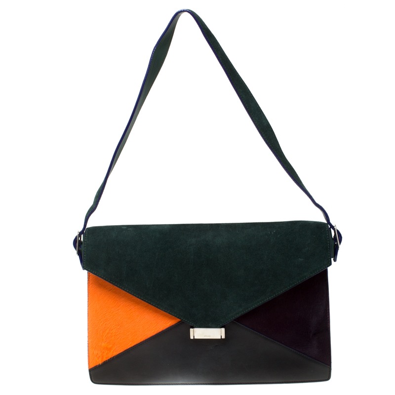 Image of Celine Multicolor Suede, Calfhair and Leather Diamond Clutch Bag